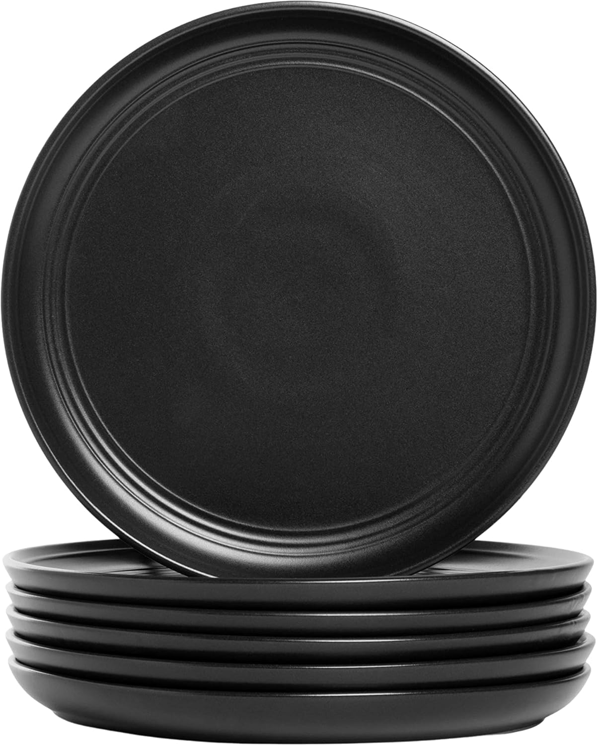 Double Line – Plato de ensalada de 8.25 pulgadas, juego de 6, negro mate