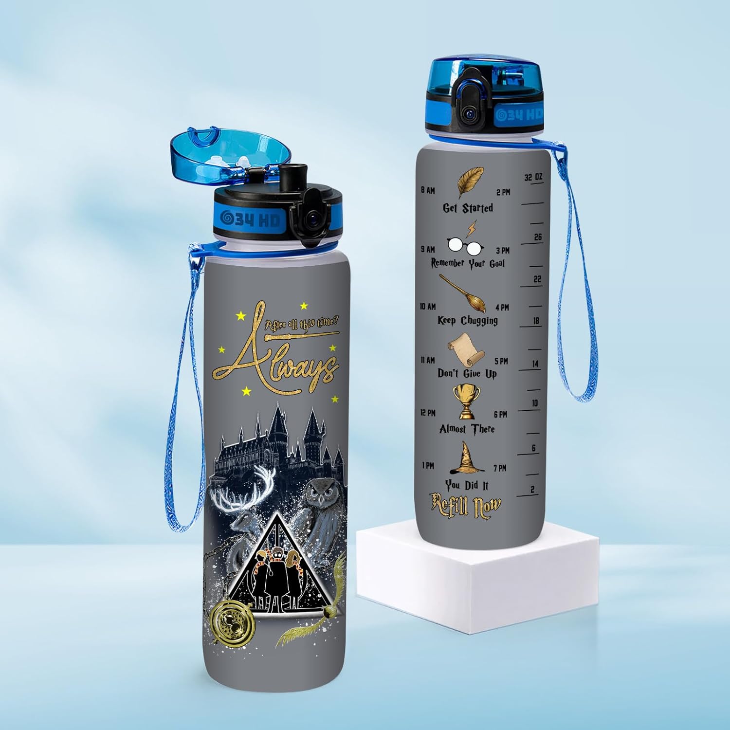 Potter – Botella de agua de 32 onzas con marcador de tiempo, botella motivacional de After All This Time, regalos para amantes del cine, regalos