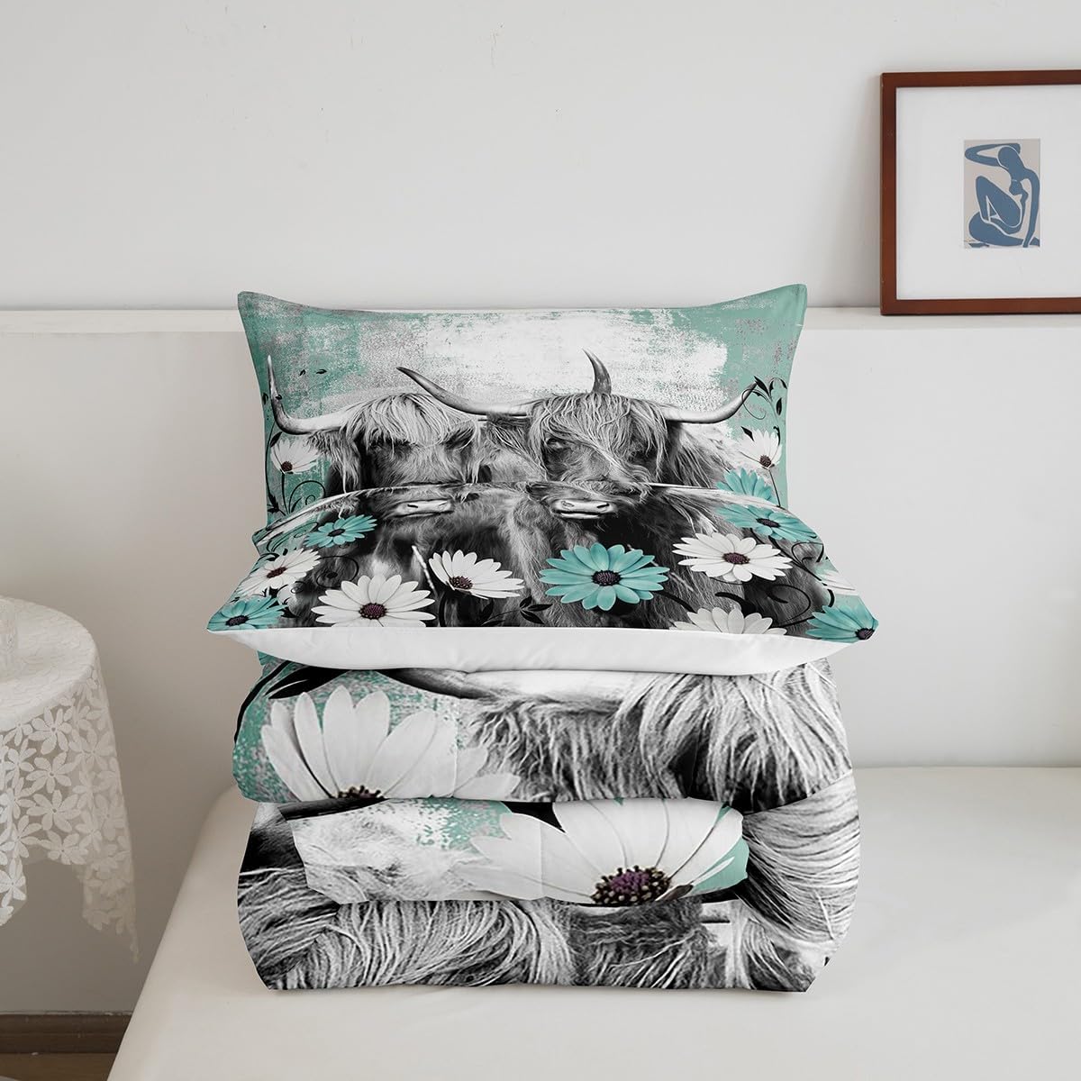 Juego de ropa de cama de vaca de las montañas, regalo de vaqueros, para niños y niñas, individual, juego de edredón de granja occidental, edredón de