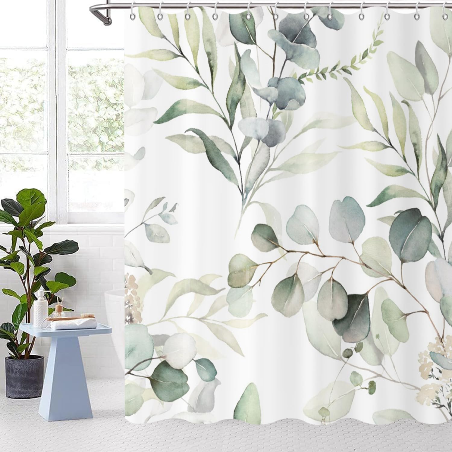 GCIREC Cortinas de ducha de hojas de eucalipto, color verde salvia, plantas de acuarela botánica, cortinas de baño, bañera, decoración del hogar,