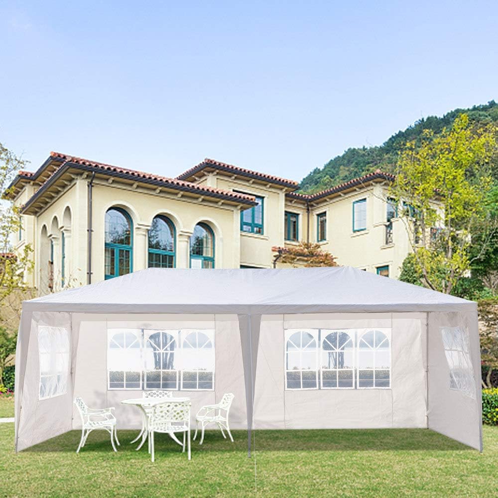 Toldo impermeable de 10 x 20 pies para exteriores, carpa para fiestas, bodas, carpa de refugio con 4 paredes laterales extraíbles, color blanco