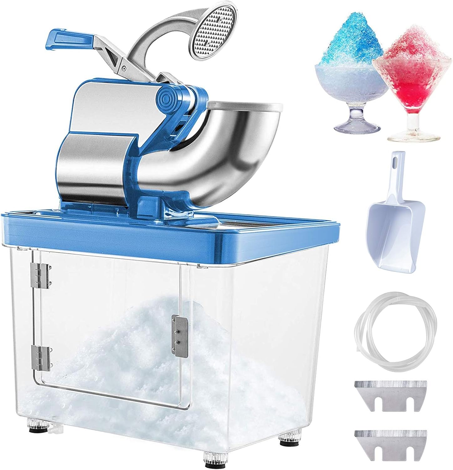 VEVOR Trituradora de hielo comercial de 110 V, 440 librash, aprobada por ETL, máquina eléctrica de cono de nieve azul de 300 W, barras y vertedores