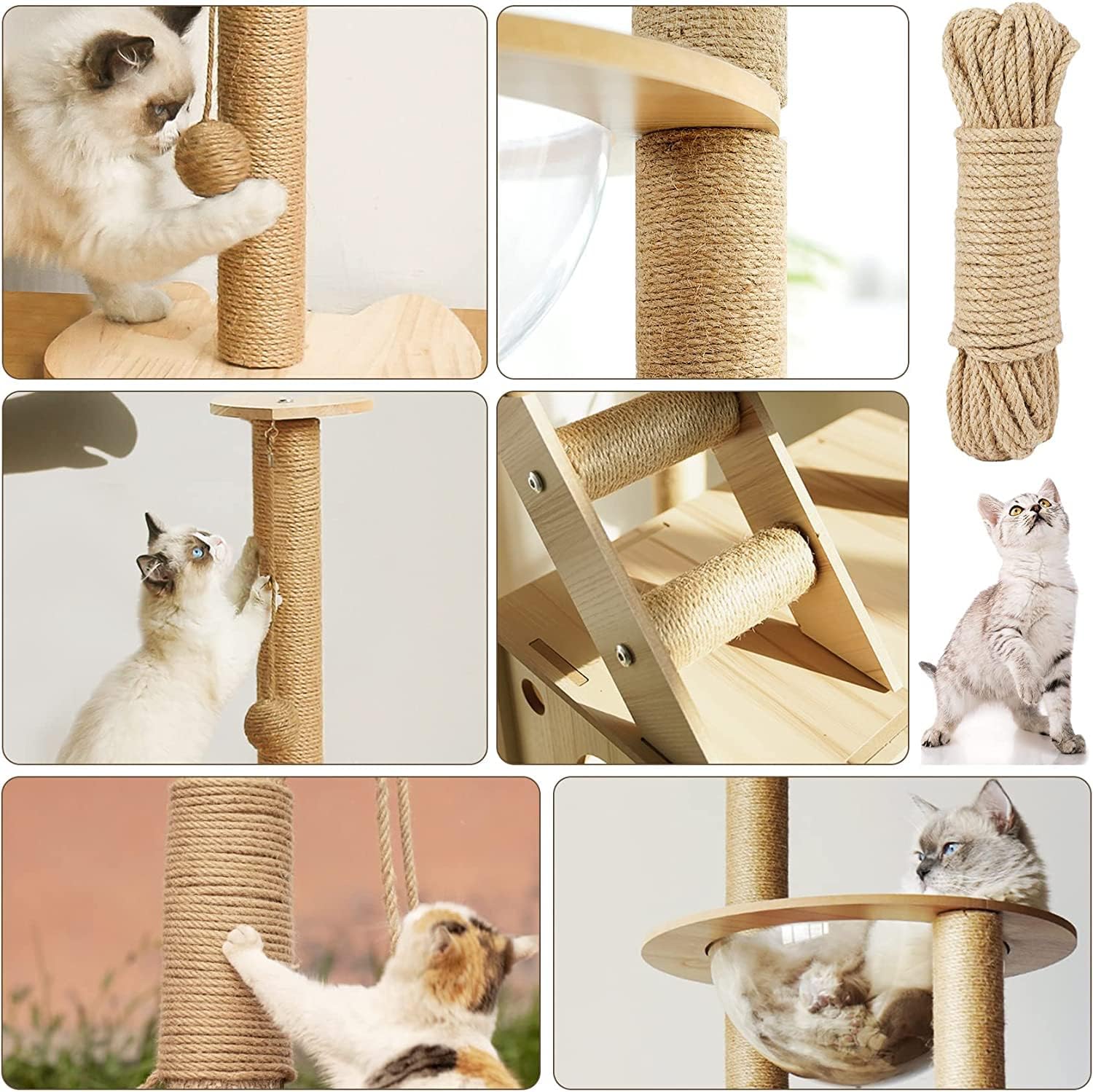 Cuerda de repuesto para rascador de gatos, cuerda de cáñamo natural de 14 de pulgada, cuerda para poste rascador de gatos, cuerda de reparación de