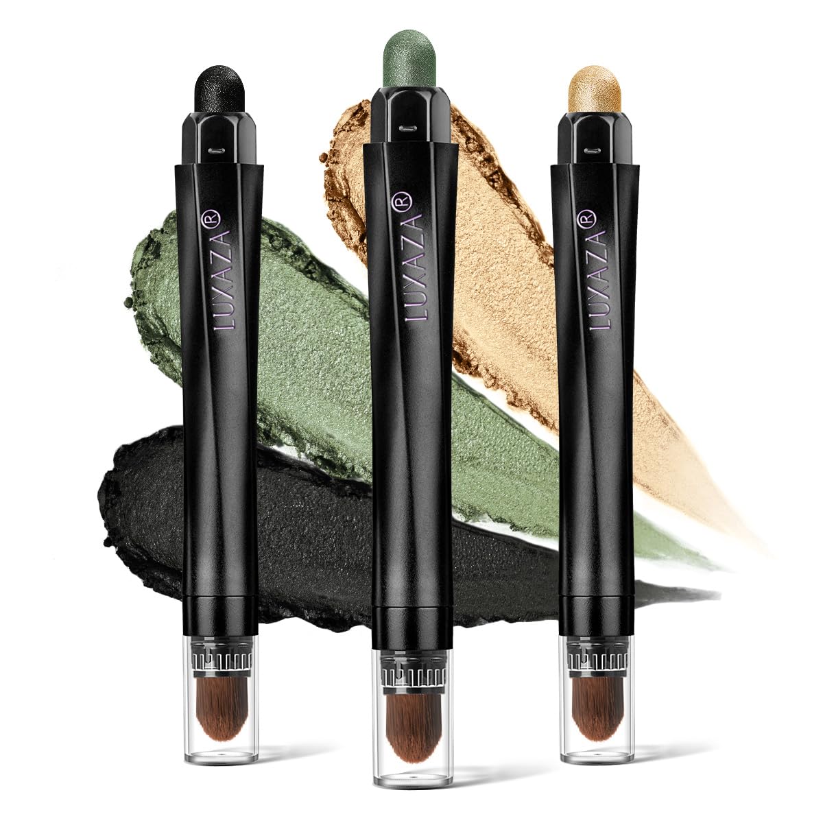 LUXAZA Juego de 3 lápices de sombra de ojos color crema, set de maquillaje de lápiz de larga duración para sombra de ojos, bosque dorado
