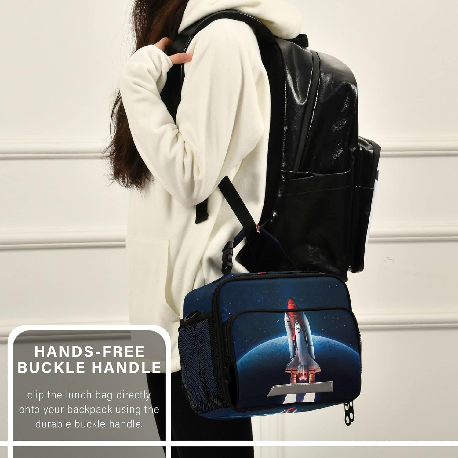 KFBE Space Rocket – Lonchera infantil aislada de la NASA, bolsa de mano con correa extraíble para el hombro para niños y niñas estudiantes