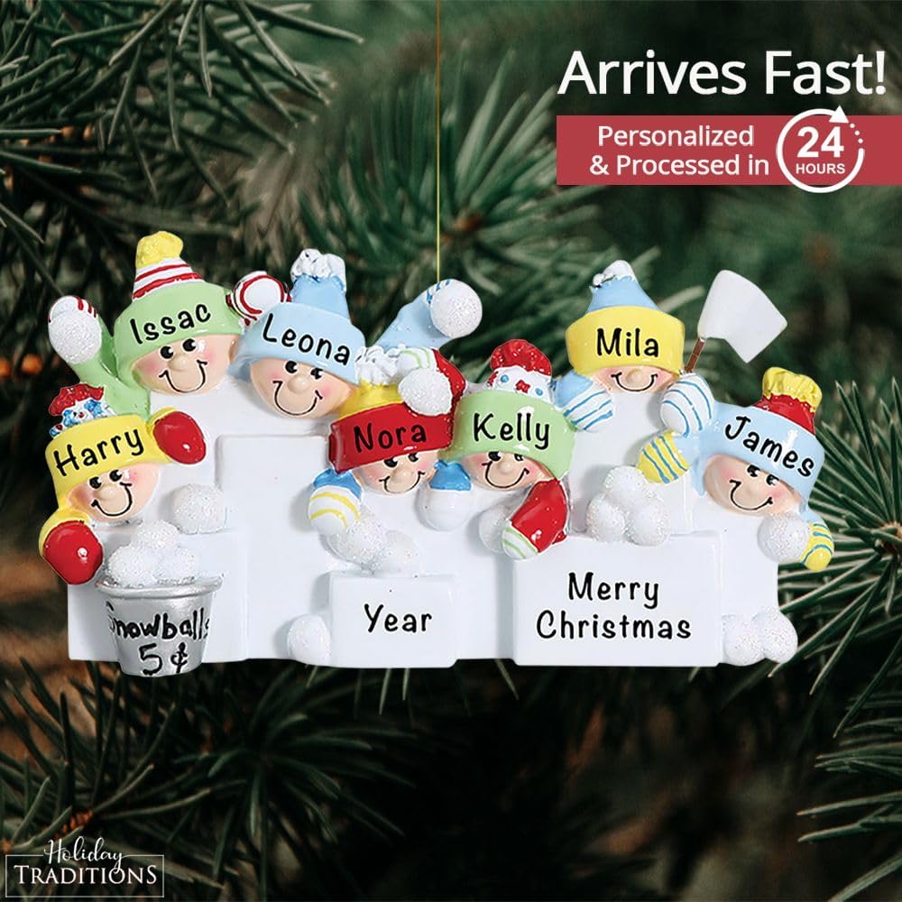 Adornos de Navidad personalizados para familia de 7  Adorno familiar de pelea de bolas de nieve de poliresina  Adornos de Navidad familiares únicos
