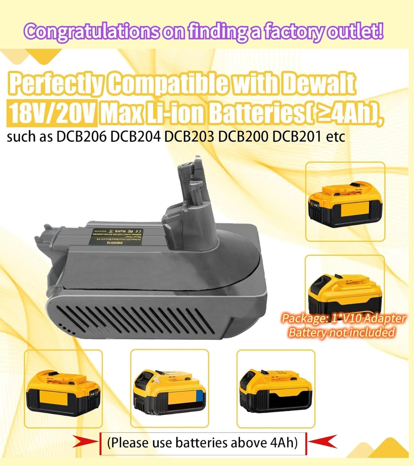 MAKBOS Adaptador de batería V10 para Dewalt para Dyson V10 de repuesto 25.2 V batería original, para Dyson V10 Animal Absolute Motorhead Fluffy