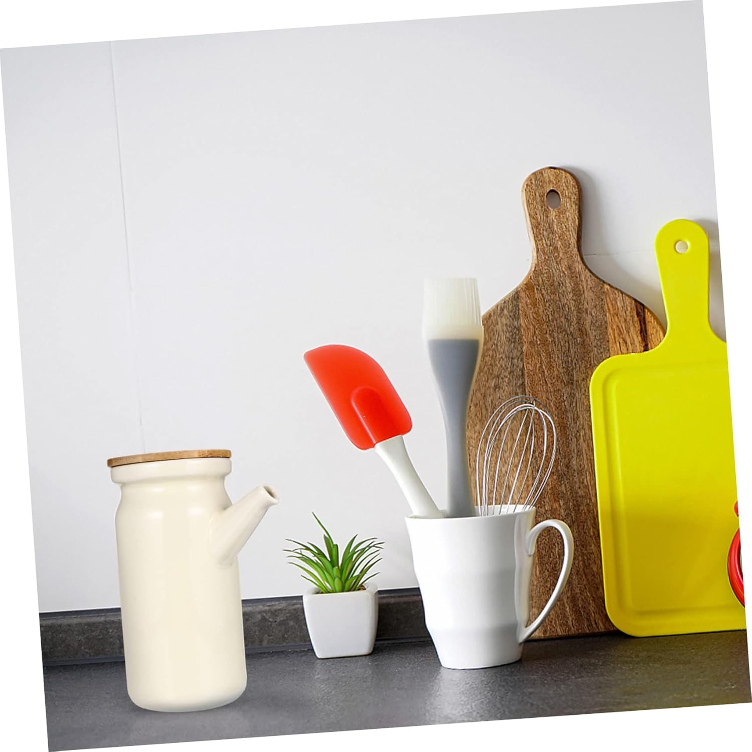 HOMSFOU Recipiente de aceite de cerámica con tapa, dispensador de aceite de ensalada, botellas de vinagre, botella de salsa de cerámica, aceite de