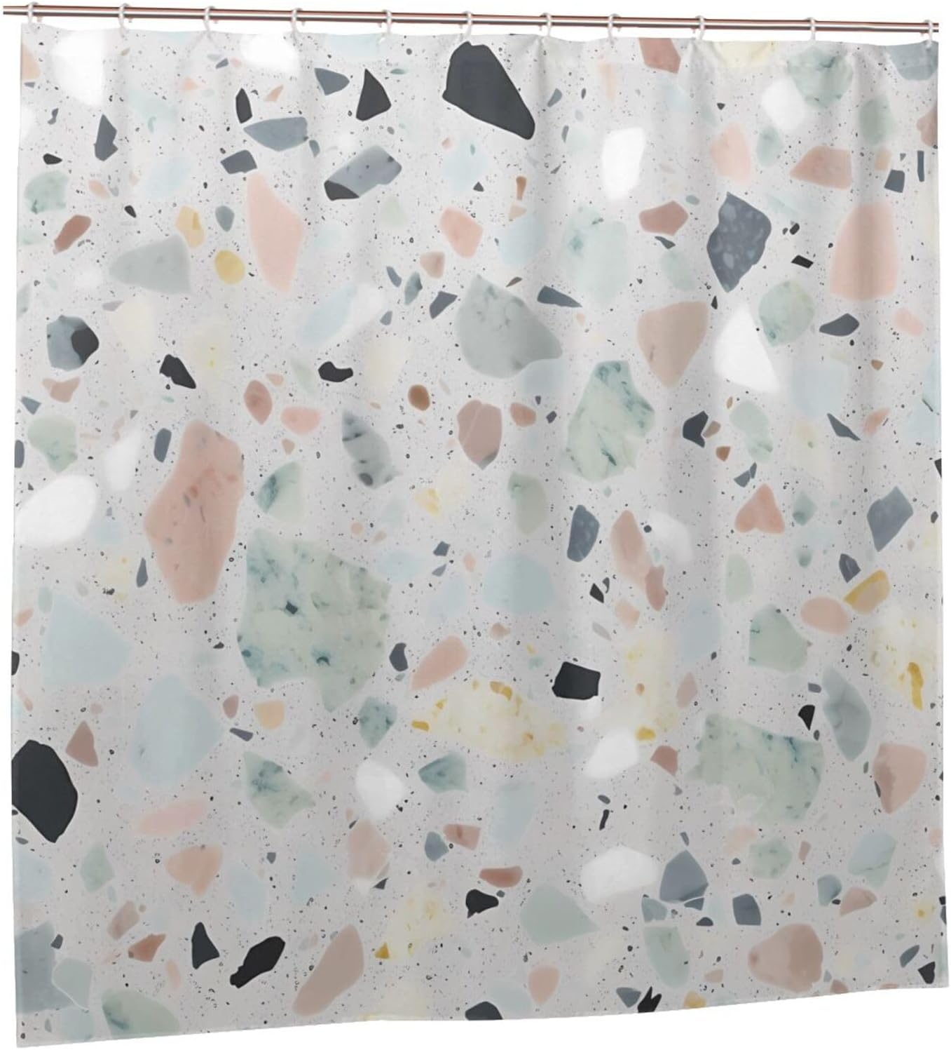 Cortina de ducha para baño con 12 ganchos, cortinas de ducha impermeables, cortina de baño de mármol de terrazo, cortina de baño pastel, decoración