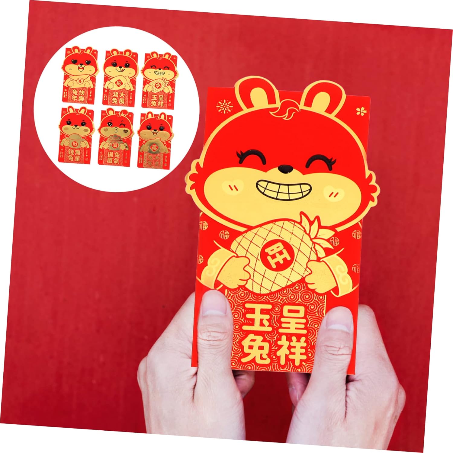 ABOOFAN 72 Pcs zodiac rabbit year packet chinese red envelope kids paper cute rabbit red packets spring festival bag Lucky China rabbit red