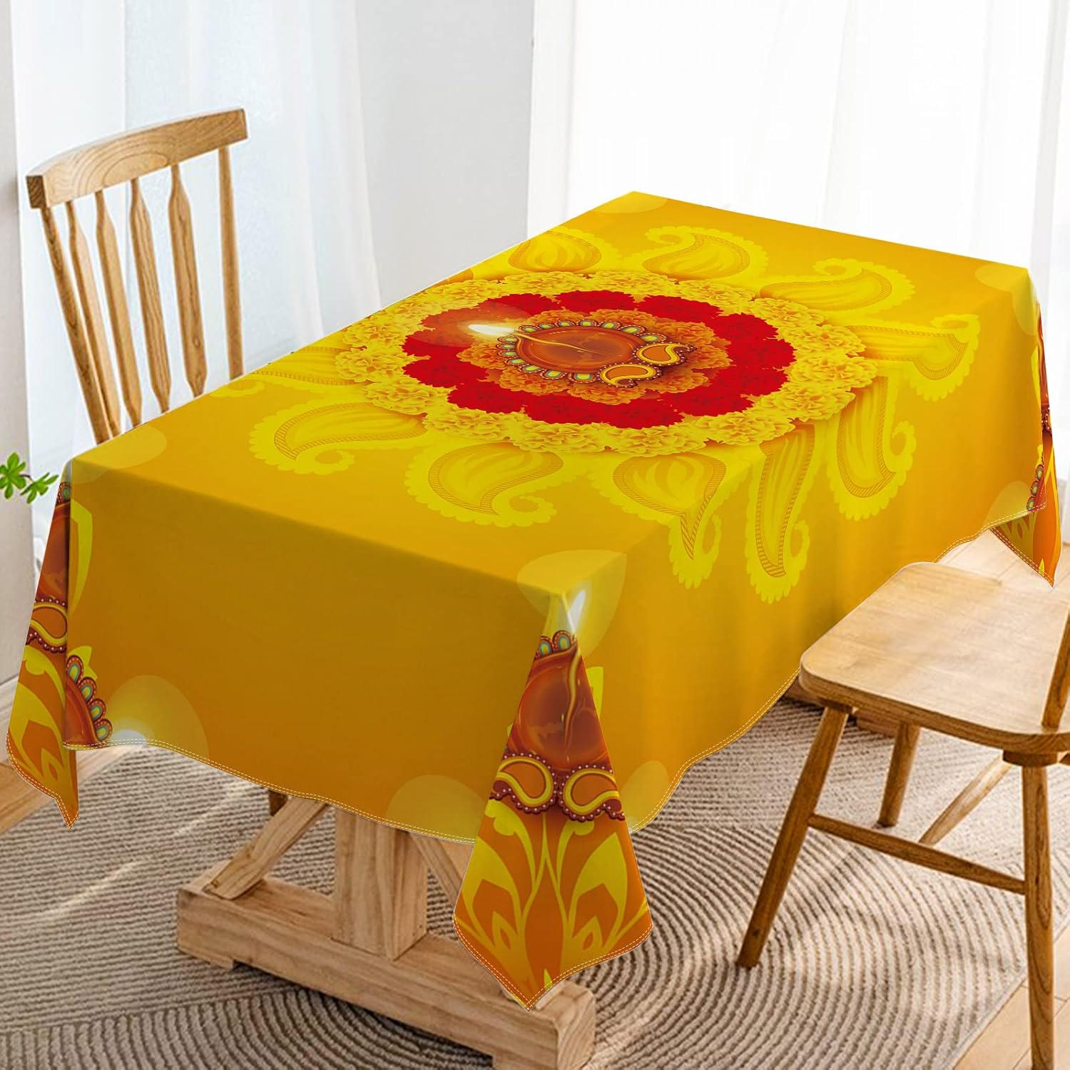 Hafangry Diwali – Mantel indio Diwali para el hogar, festival de luces, decoración de fiesta, cocina, comedor (60 x 104 pulgadas)