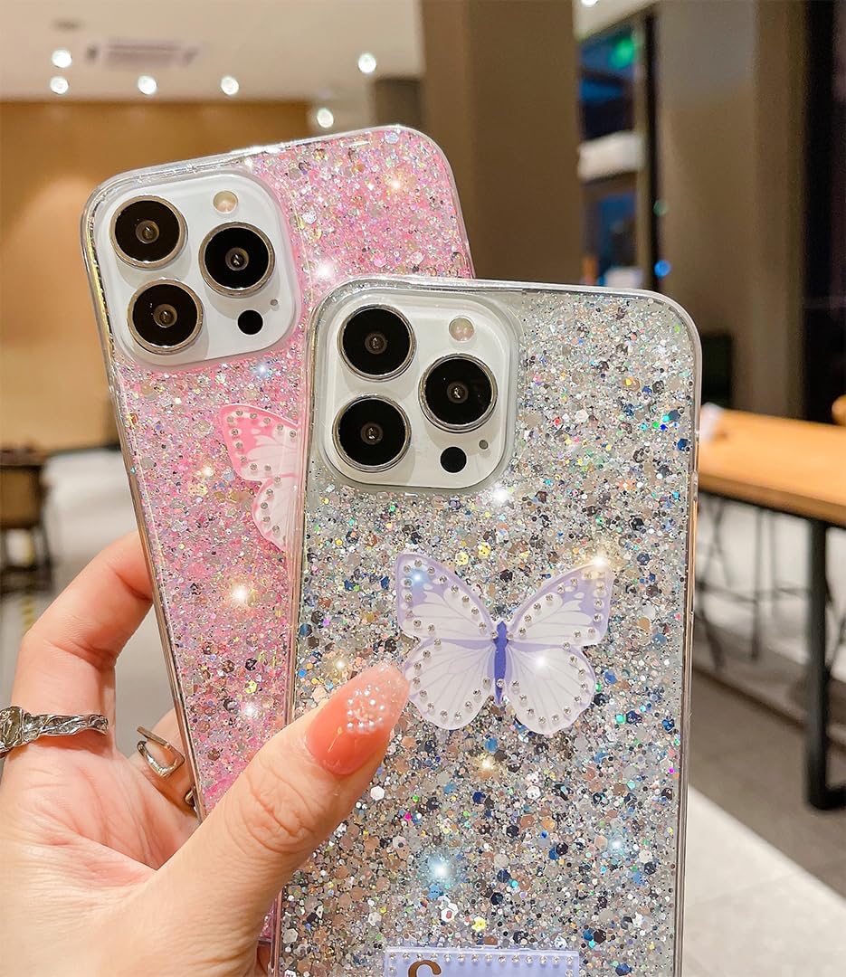Funda de lujo para Samsung Galaxy S23 Ultra 5G con diseño de mariposa 3D brillante y suave y delgada de silicona brillante para mujeres y niñas,