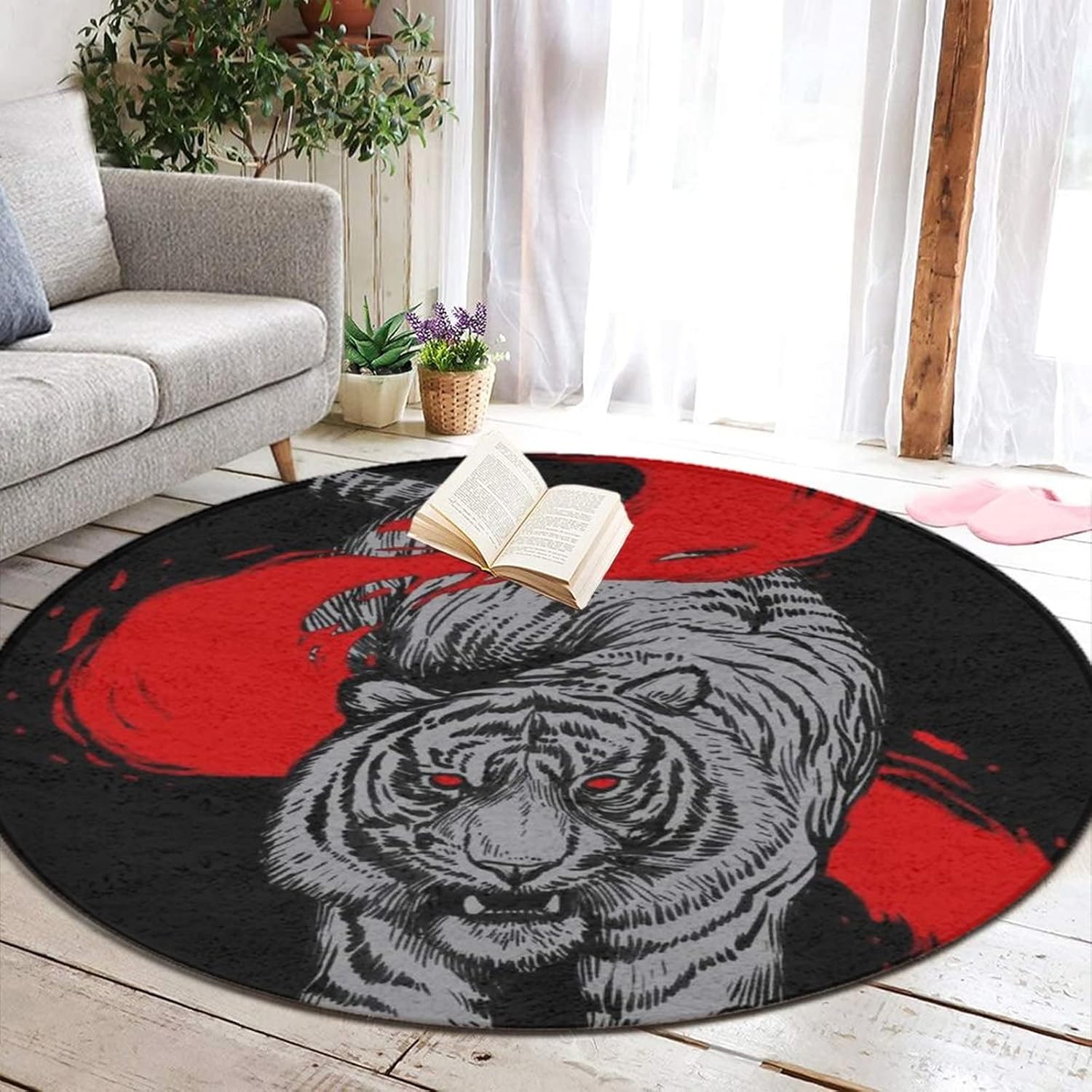 Lujosa alfombra redonda de 24 pulgadas de diámetro, diseño de animales de tigre, antideslizante, decoración abstracta para sala de estar, hogar,