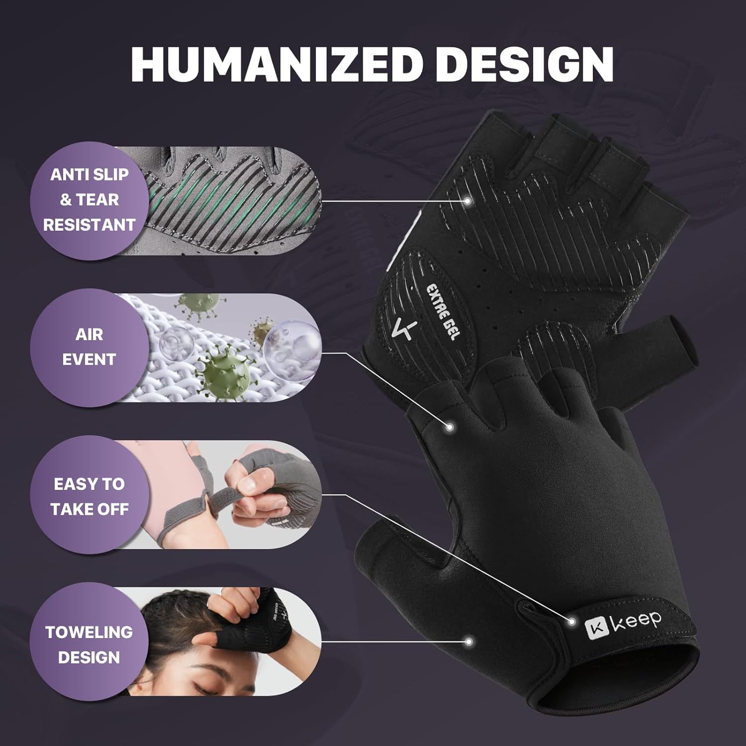 KEEP Guantes de entrenamiento para mujeres y hombres, guantes sin dedos para levantamiento de pesas, ciclismo, entrenamiento, fitness, dominadas,