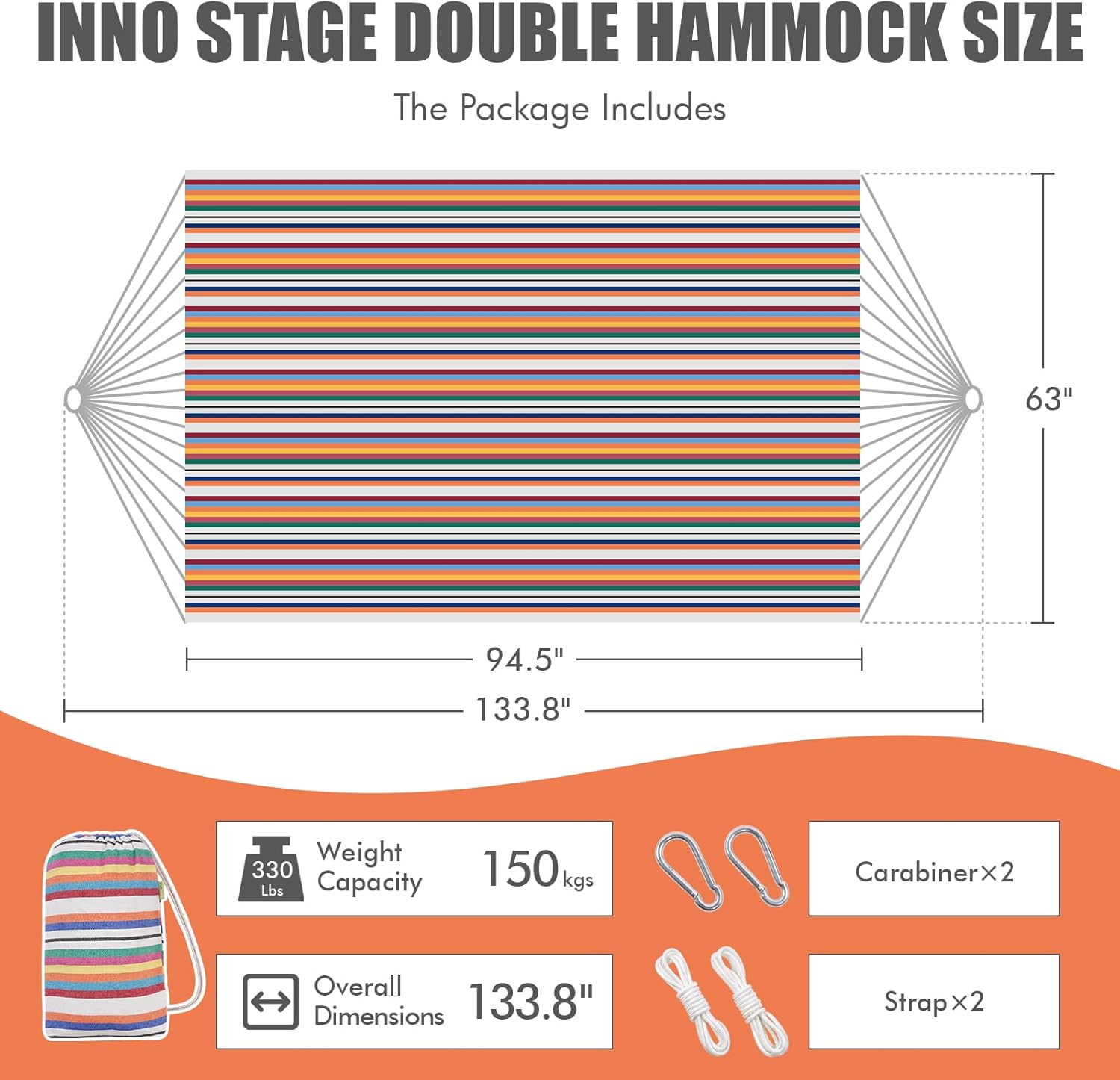 Hamaca para 2 personas con correas de árbol, hamaca doble brasileña, cama colgante portátil para camping, patio, porche, uso en exteriores e