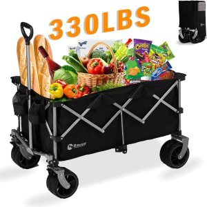 Carro de playa de 220 litros con ruedas grandes, plegable con capacidad de 330 libras, vagones de comestibles utilitarios con frenos, carrito de Carro de playa de 220 litros con ruedas grandes, plegable con capacidad de 330 libras, vagones de comestibles utilitarios con frenos, carrito de