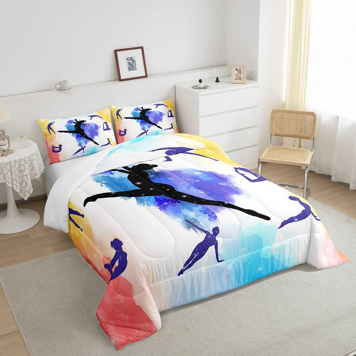 Juego de ropa de cama de gimnasia para niñas, juego de edredón de bailarines de gimnasta, tamaño individual, edredón de plumón de regalo de gimnasia