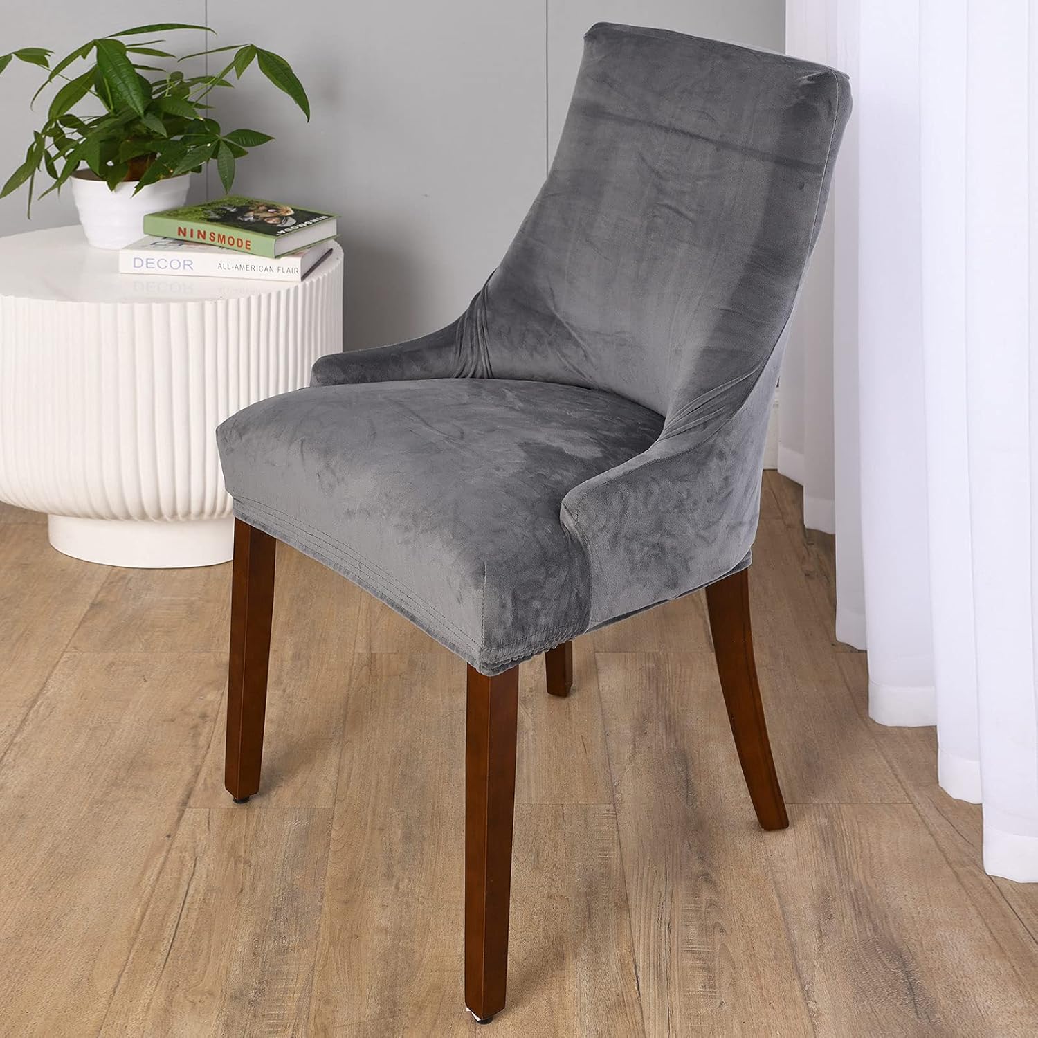 MIFXIN Funda de terciopelo para silla con respaldo de ala, elástica, lavable, inclinada, para silla de comedor, banquete, decoración de fiesta en el