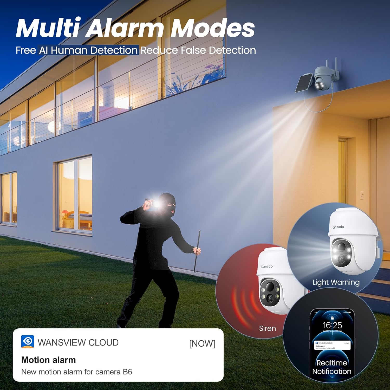 Cámaras de seguridad inalámbricas para exteriores, cámaras 2K para seguridad en el hogar, energía solar, WiFi de 2.4 G, visión nocturna a color de