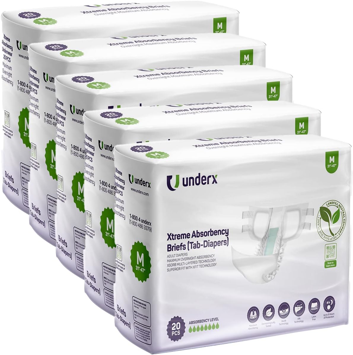 UnderX Xtreme – Pañales desechables para adultos, 100 unidades, mediano, unisex