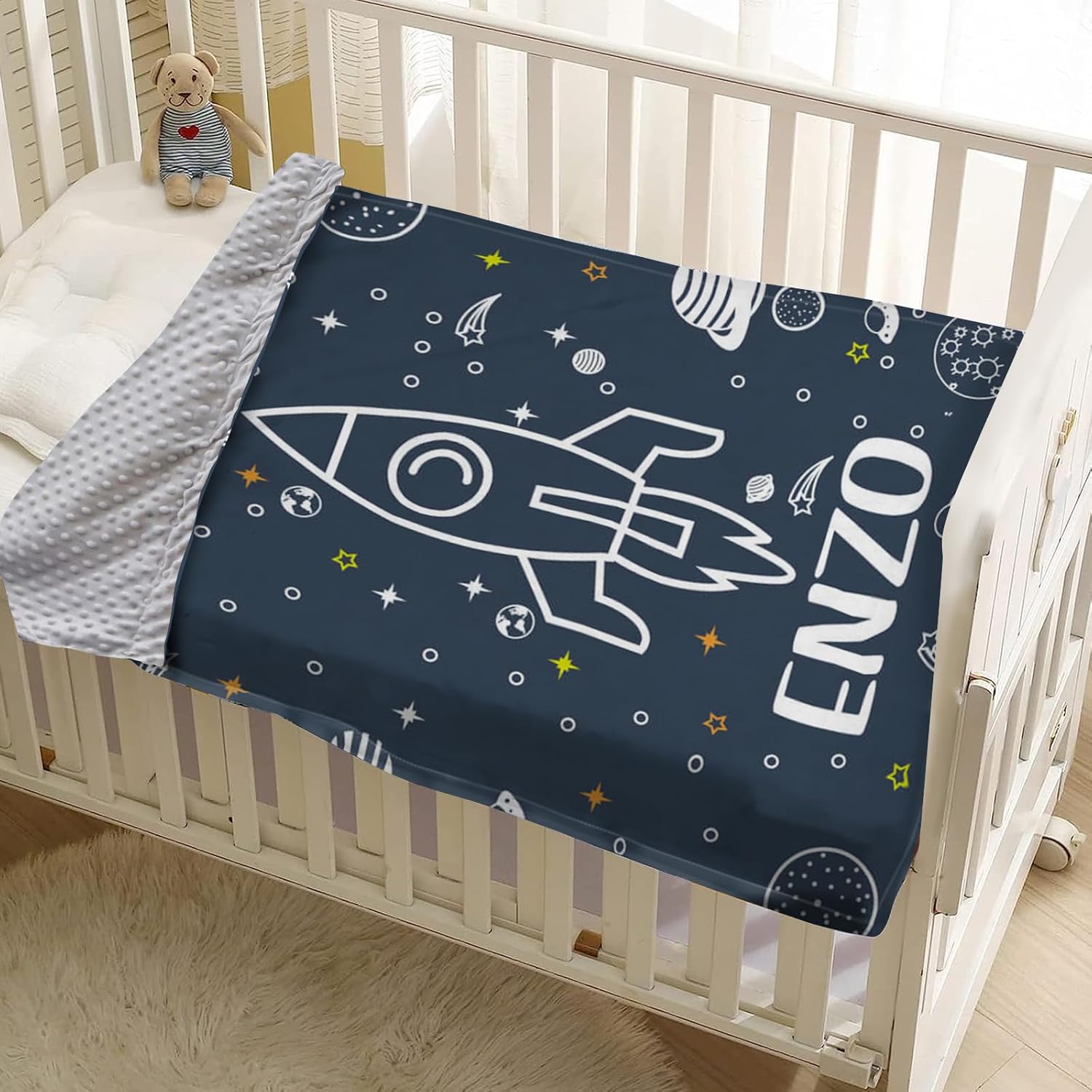 Manta de bebé personalizada para niños, manta de bebé personalizada con nombre, franela suave con respaldo de puntos de doble capa, manta de