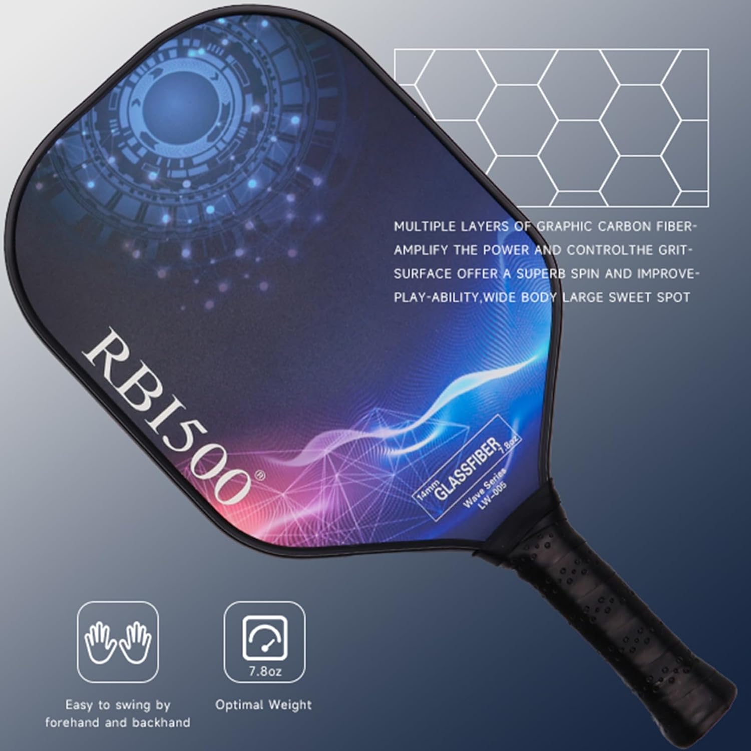 RBI500 Paletas de pickleball, juego de 2 raquetas de fibra de vidrio para principiantes, 2 para exteriores + 2 bolas de pepinillo para interiores