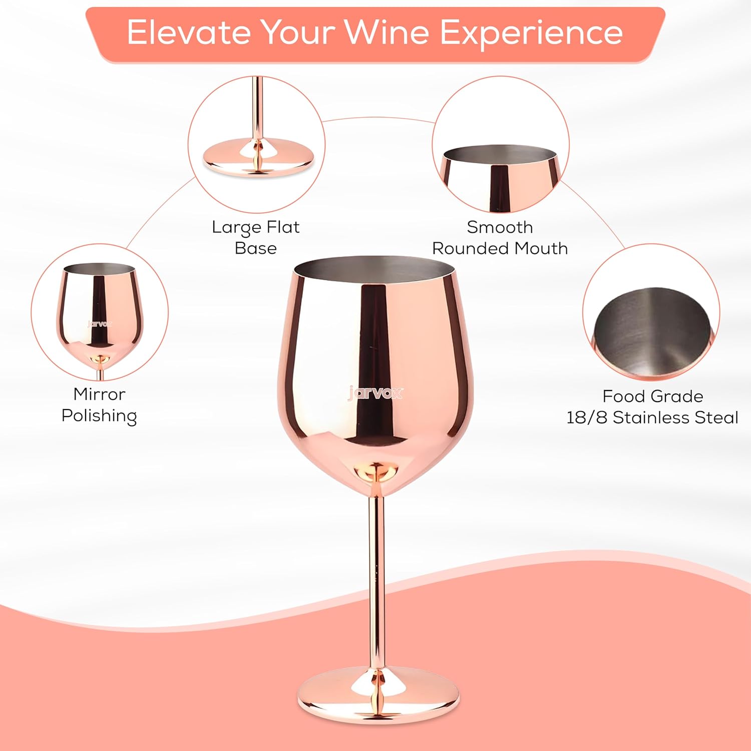 Copa de vino de acero inoxidable – Juego de 1 – plateado, oro, oro rosa, negro – 16.9 fl oz (oro rosa)