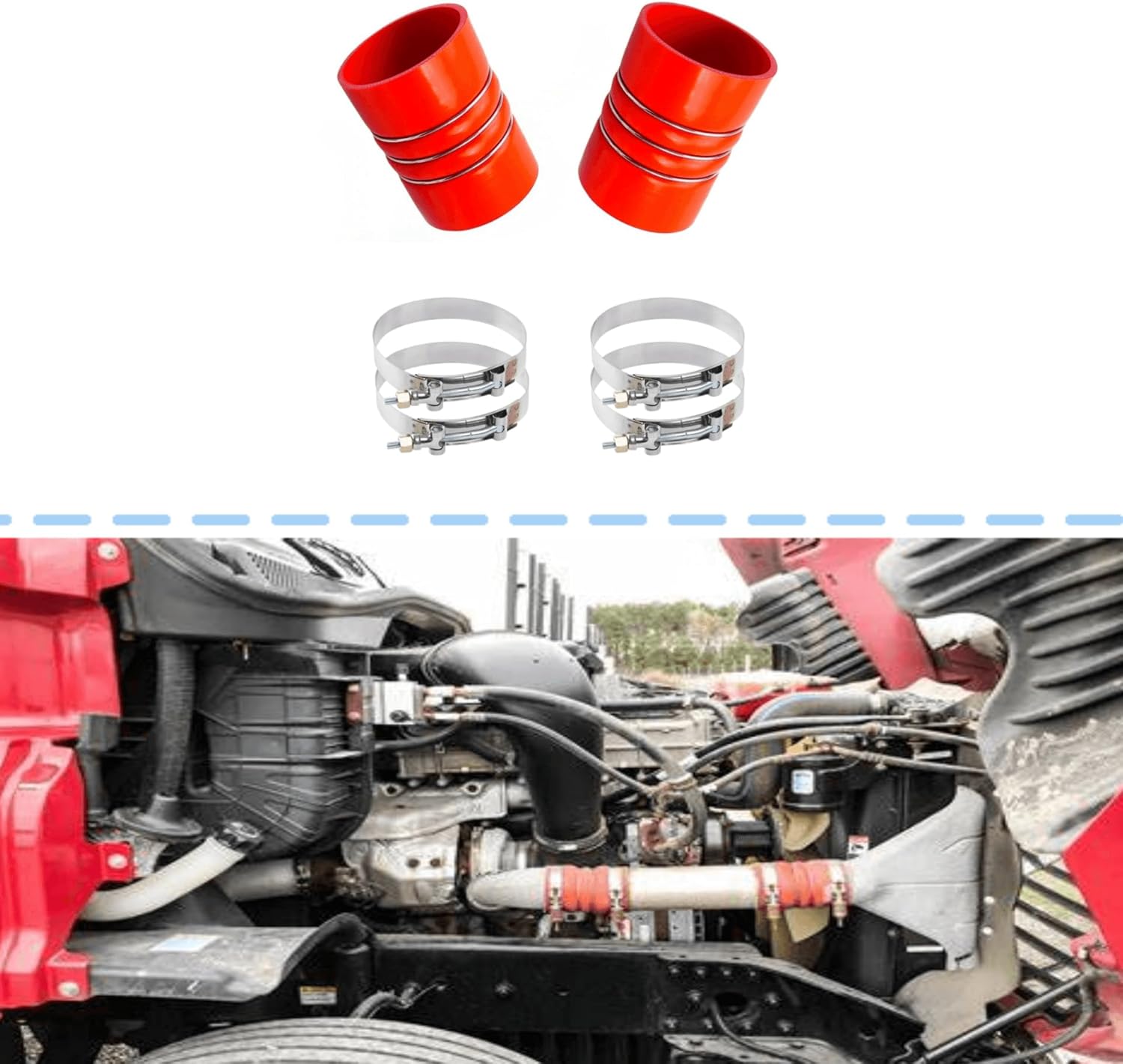 202-36-2042 Par de mangueras de silicona roja de carga de aire con abrazaderas juego de 4 x 6 pulgadas y 4 pulgadas se adapta a 202-36-2042