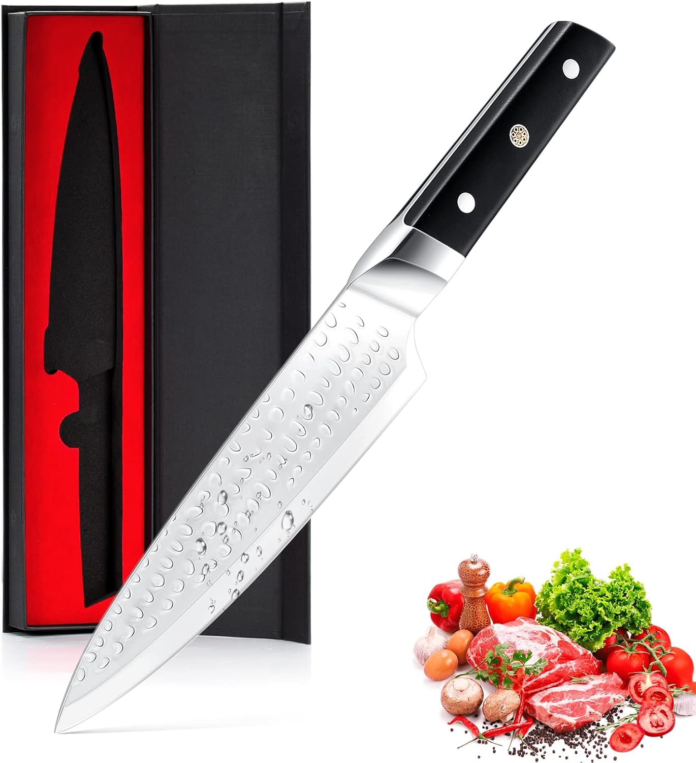 shajwo Cuchillo de chef profesional de 8 pulgadas, cuchillo de cocina de acero de alto carbono, ultra afilado, con mango ergonómico para el hogar,