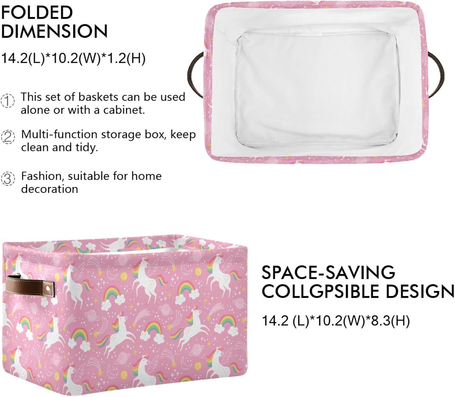 Cesta de almacenamiento plegable de unicornio rosa, cesta de almacenamiento de juguetes, caja organizadora para el hogar, niños, niñas, oficina,