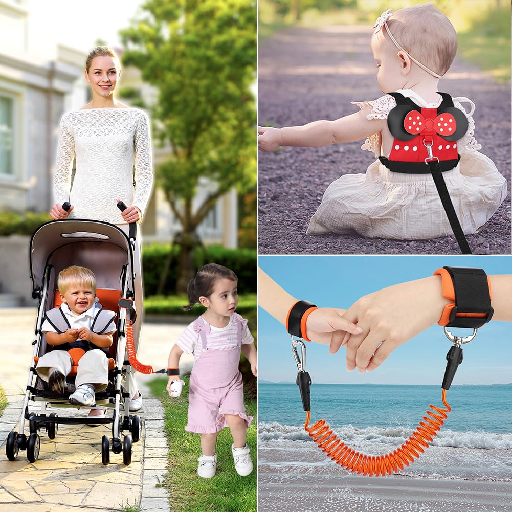 Accmor Correa de arnés para niños pequeños + eslabón de muñeca antipérdida, paquete de 2 lindas correas de arnés para niños, adorable correa para