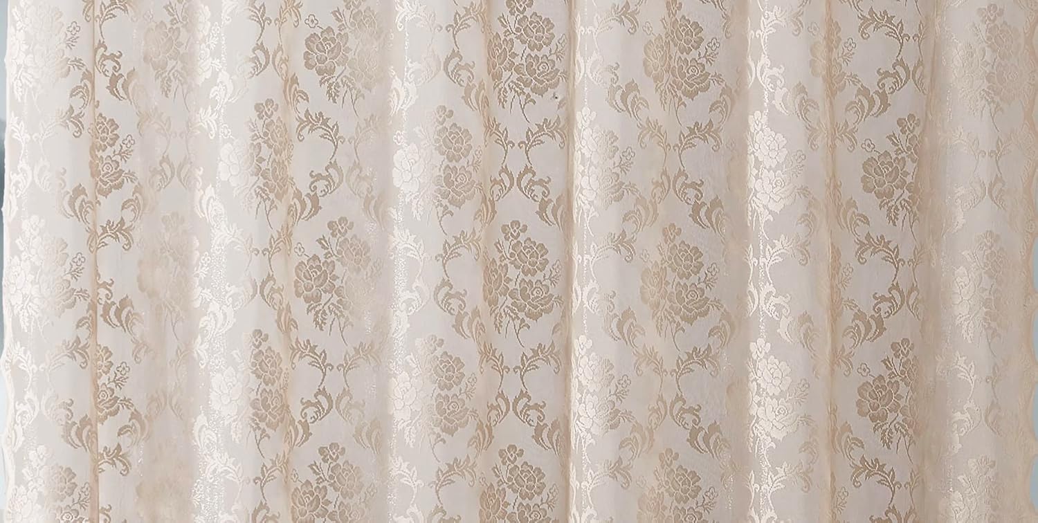 Warm Home Designs Cortina de ducha de encaje de lino con cenefa adjunta y elegantes borlas. 72 x 84 extra larga para baño. Cortina de ducha de lujo