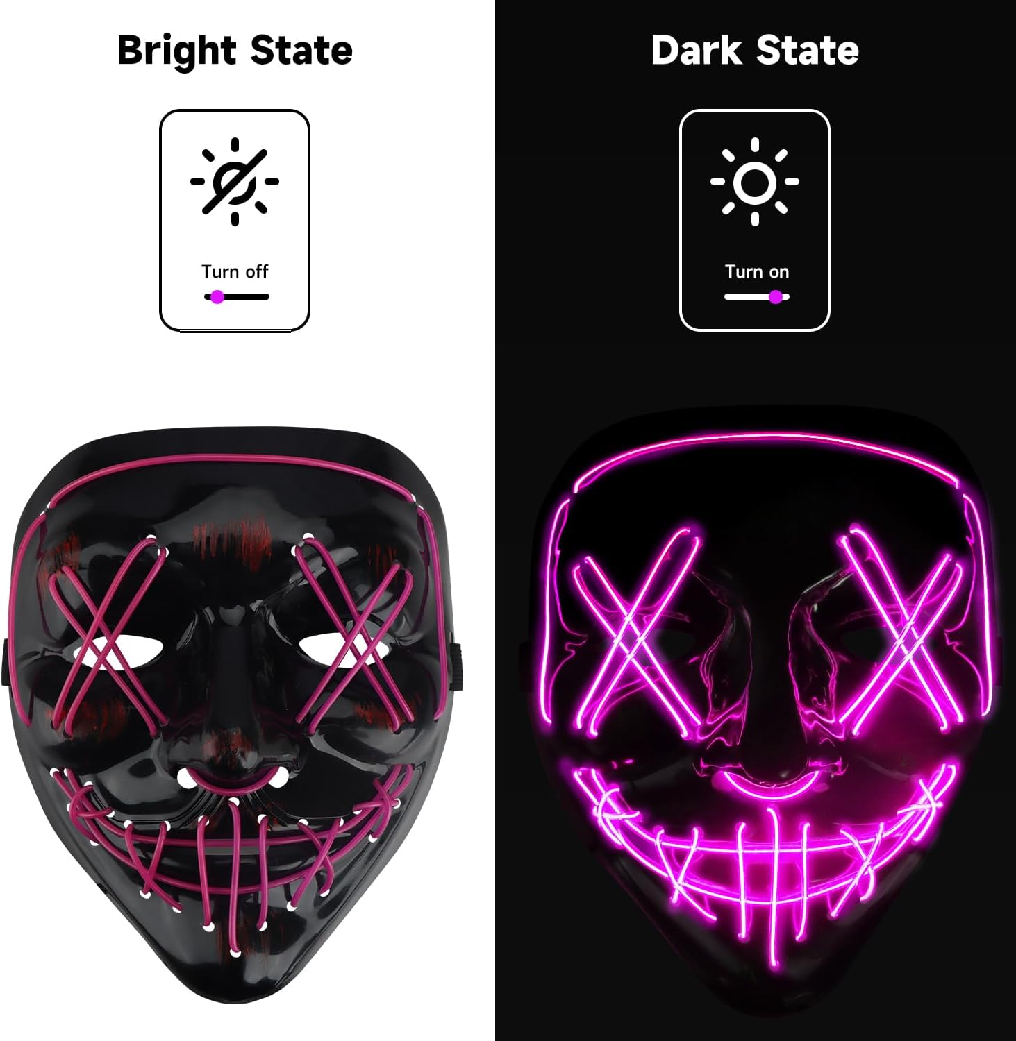 OWill Halloween Light Up Mask,LED Purge Mask with Gloves,Scary Cool Teen Halloween Costumes Mask for Women Kids Boys
