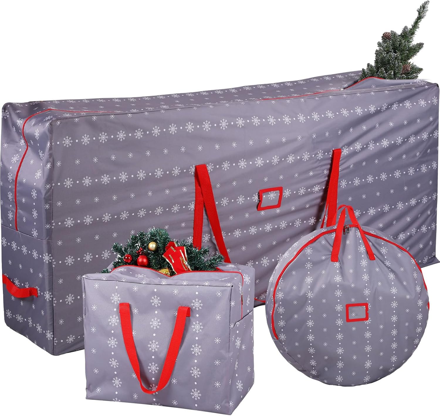 Juego de 3 bolsas de almacenamiento para árbol de Navidad de 65 x 30 x 15 pulgadas, bolsa de almacenamiento de corona de Navidad de 30 pulgadas,