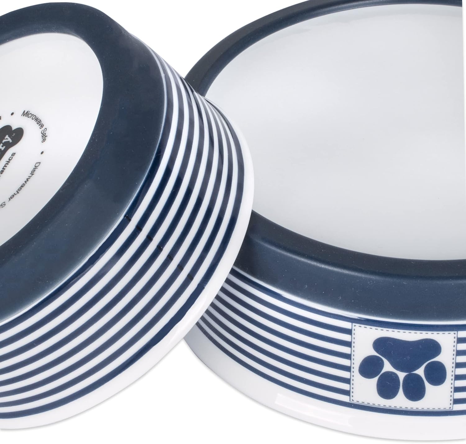Bone Dry Paw & Patch – Colección de mascotas de cerámica, juego grande, 7.5 x 2.4 pulgadas, azul náutico, 2 piezas