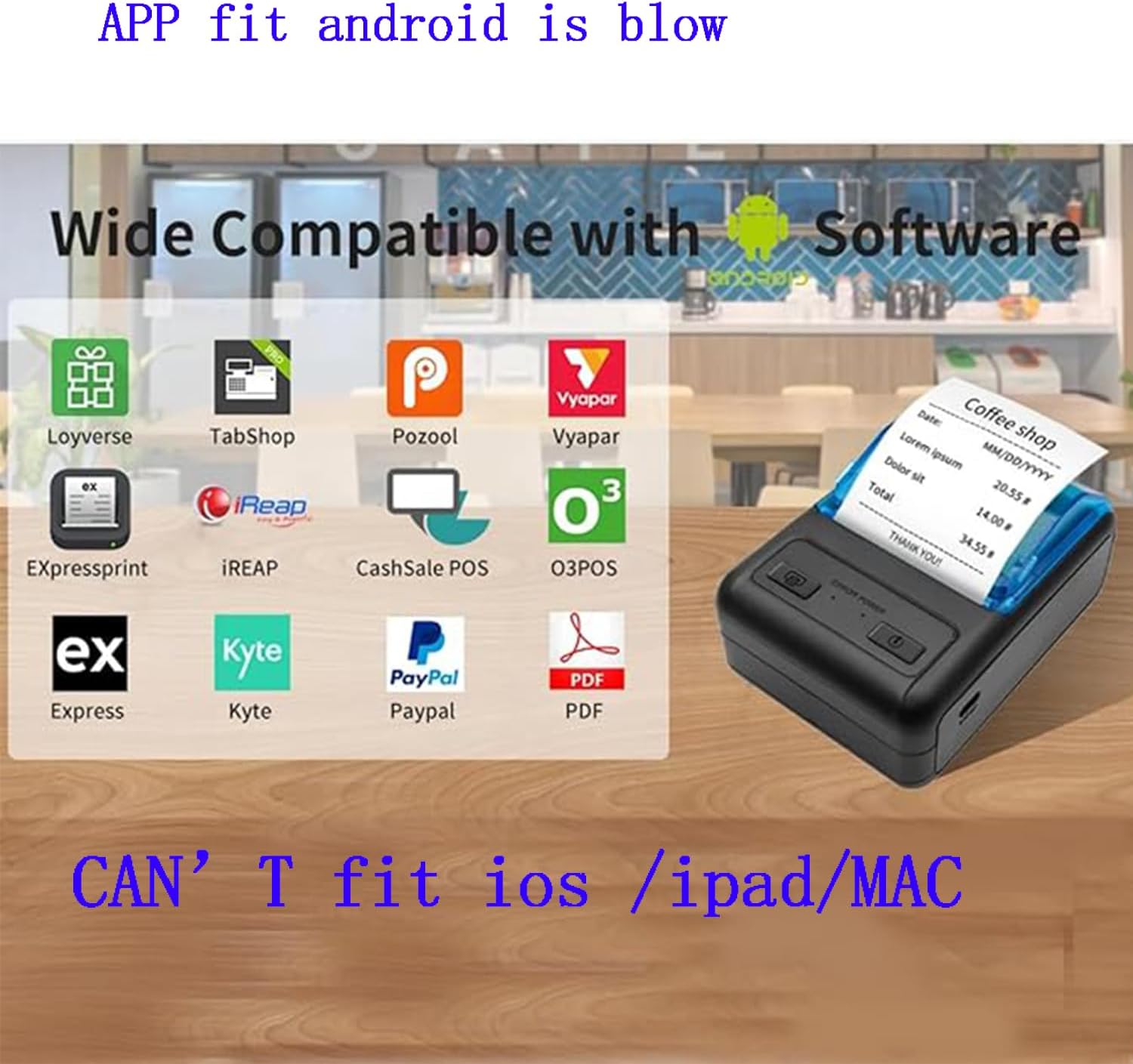 Impresora térmica Bluetooth de recibos de 2.283 in, solo compatible con AndroidWindows, no puede soportar iosiPadMAC, mini bolsillo portátil