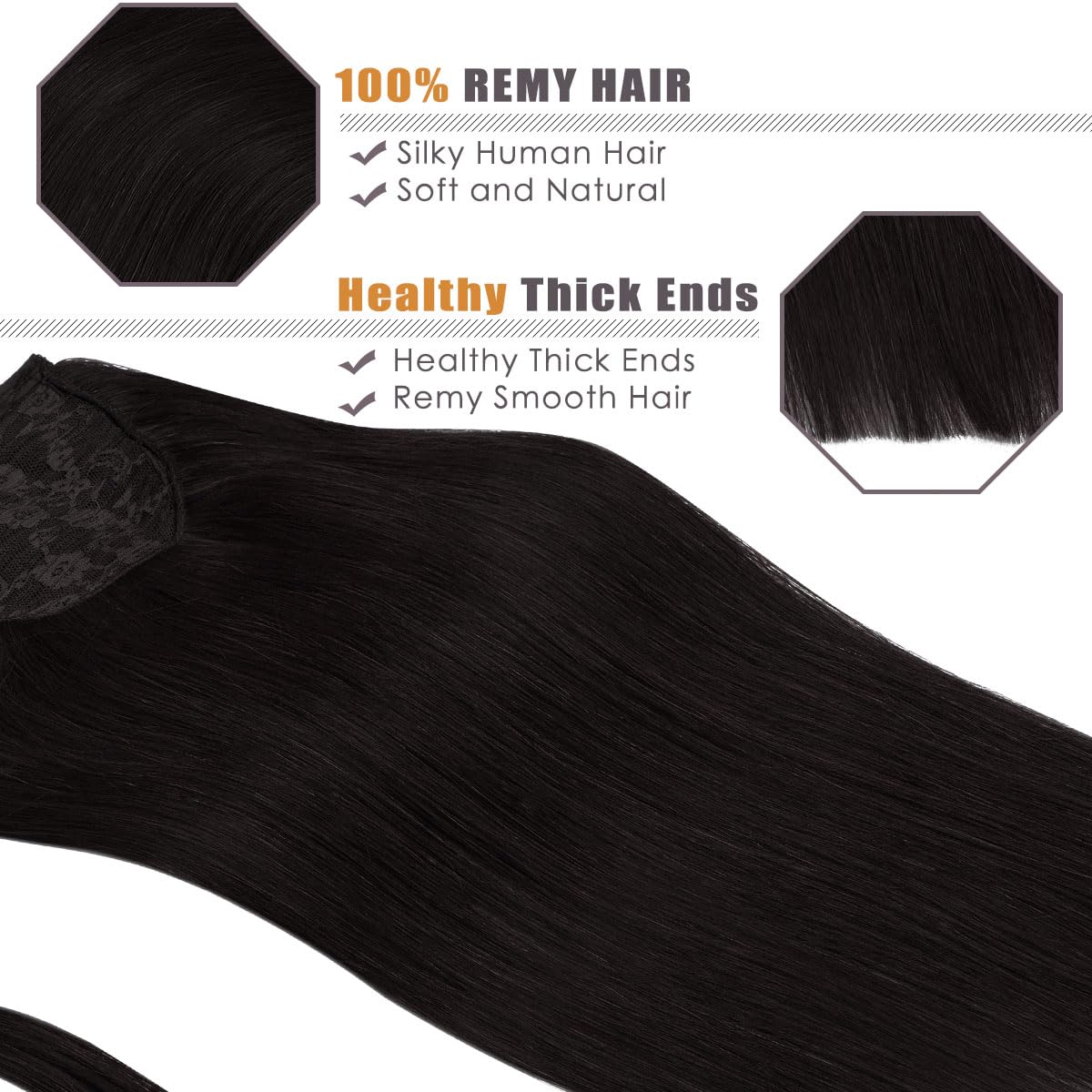Lacer Extensiones de cabello humano real, color negro natural, 22 pulgadas, extensiones de cabello humano Remy, 22 pulgadas, extensiones de cabello