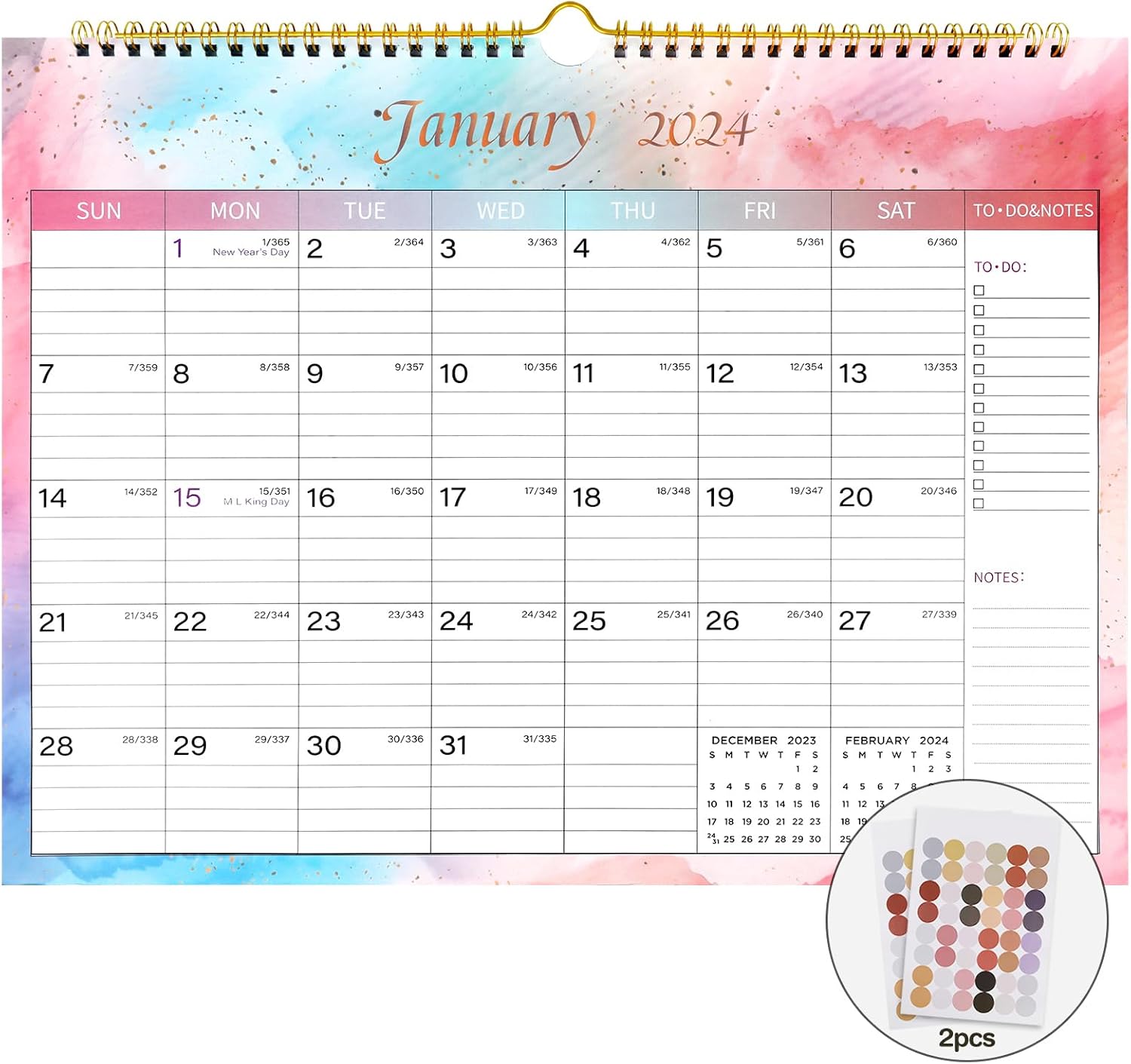 Lbylyhxc Calendario 2024, calendario mensual de pared 2024 de enero de 2024 a diciembre de 2024, 14.8 x 11.5 pulgadas. Papel grueso con fechas