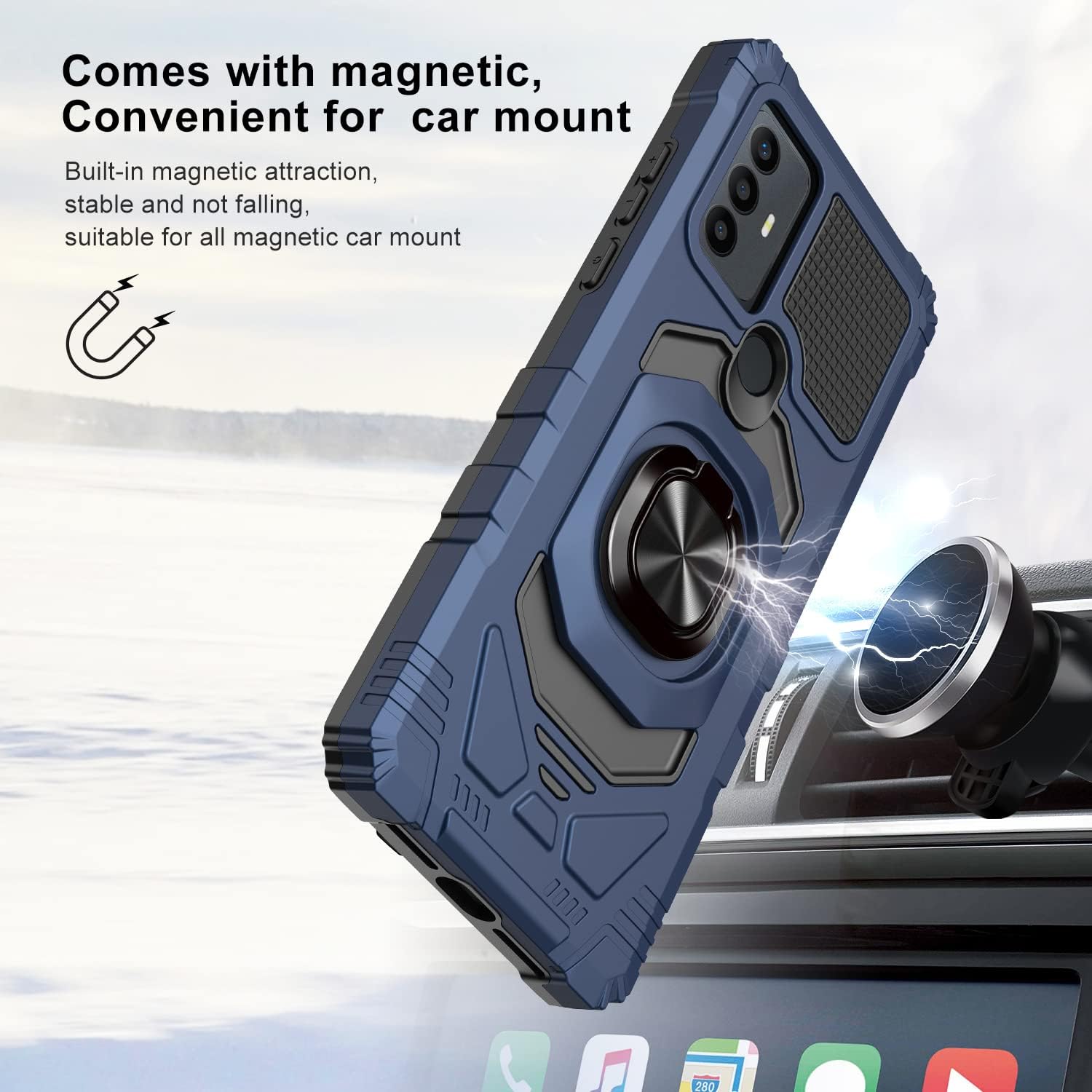 OWMGTS Funda para TCL 30SE con protector de pantalla, de goma a prueba de golpes, soporte magnético para automóvil, función atril incorporado, funda