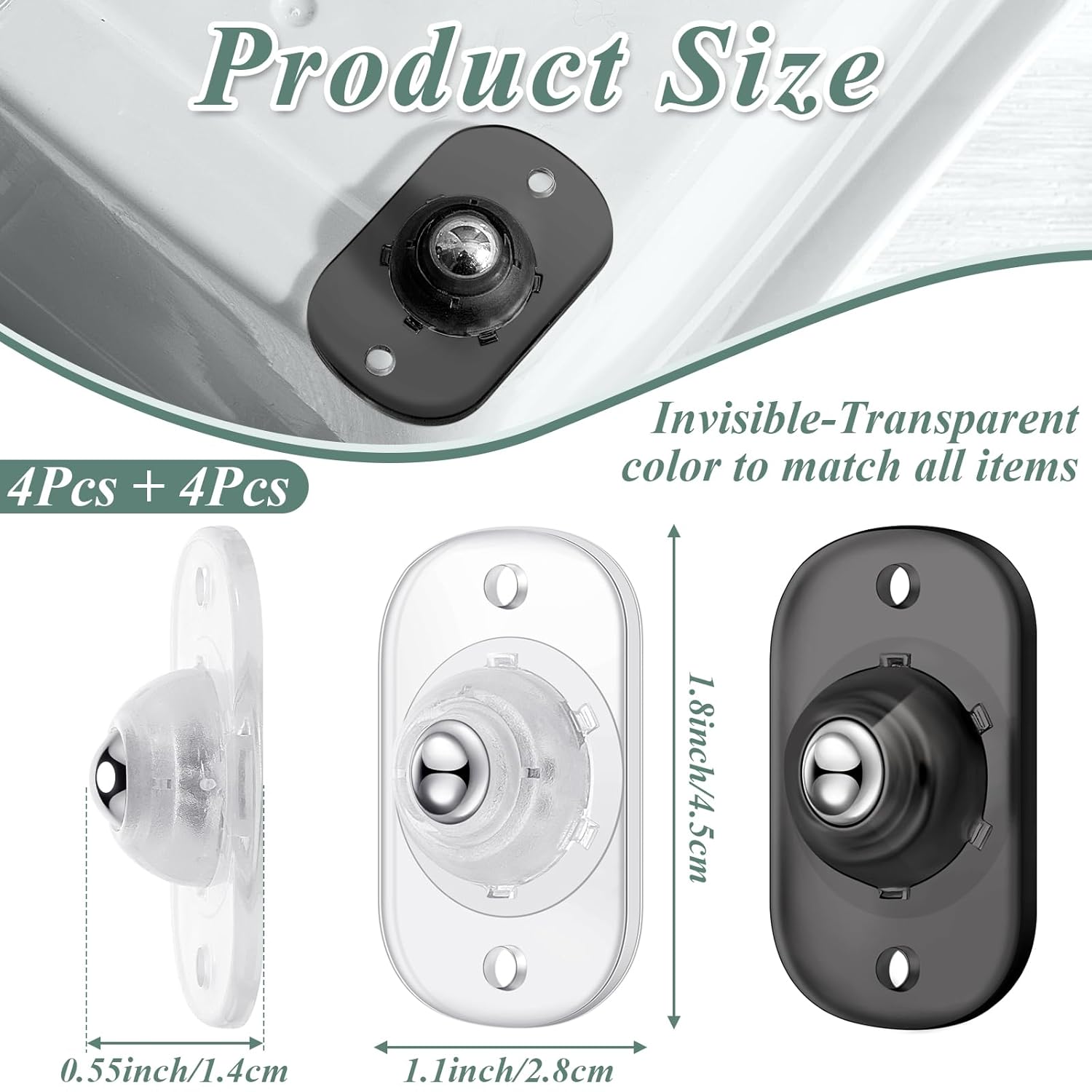 Honoson 8 ruedas giratorias autoadhesivas, mini ruedas giratorias de acero inoxidable, rueda universal de rotación de 360 grados, polea adhesiva