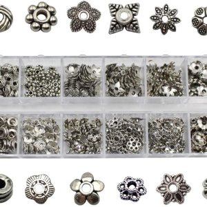 360 cuentas espaciadoras plateadas de metal en forma de flor, cuentas sueltas con caja de almacenamiento, accesorios para hacer joyas (plateado) 360 cuentas espaciadoras plateadas de metal en forma de flor, cuentas sueltas con caja de almacenamiento, accesorios para hacer joyas (plateado)
