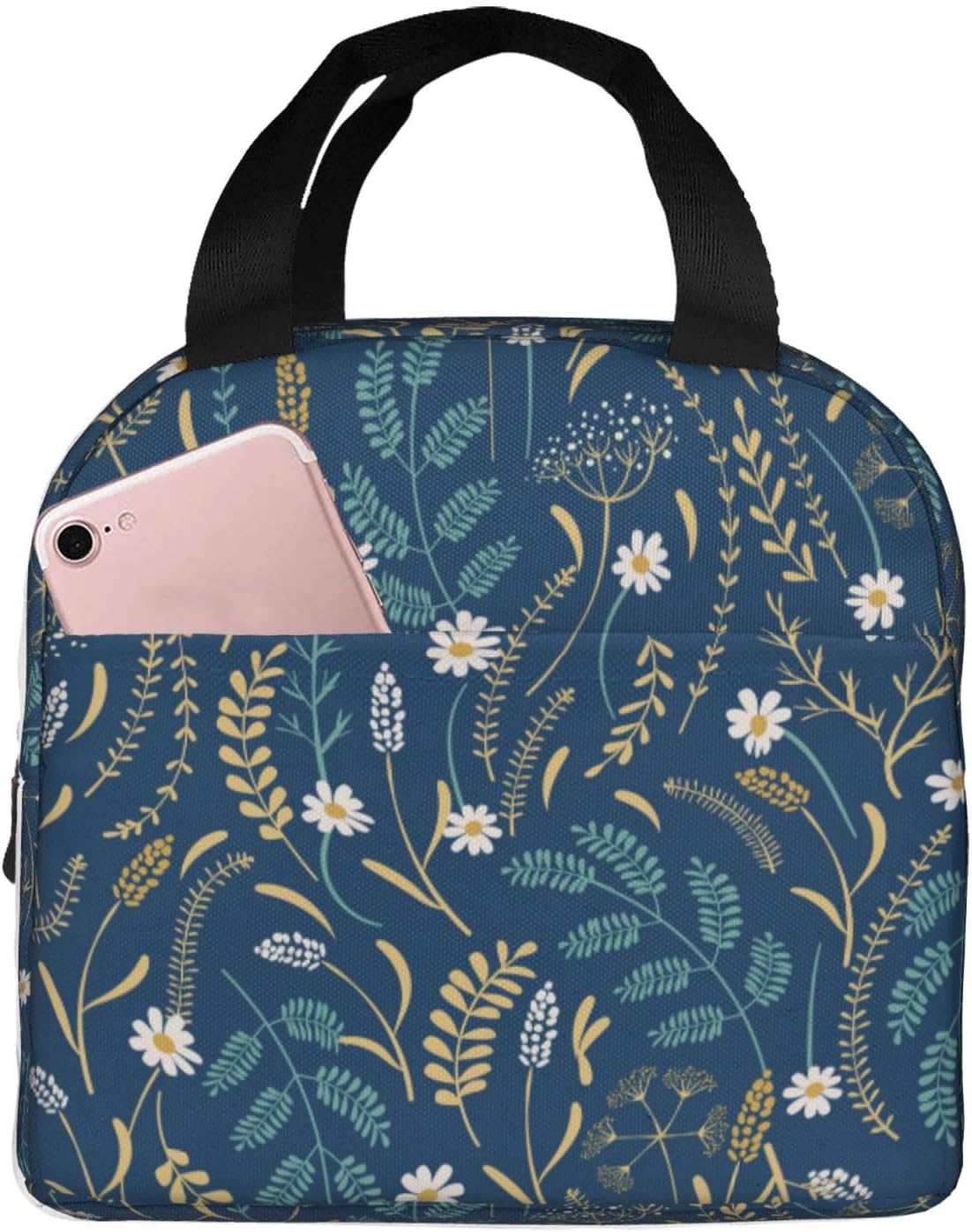 Bolsa de almuerzo floral para mujeres y hombres, lonchera aislada, reutilizable, organizador de almuerzo, impermeable, bolsa de mano enfriadora