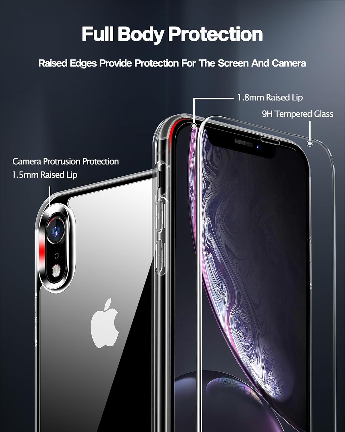 Dssairo Funda para iPhone XR, con 2 protectores de pantalla, protección completa de la cámara no amarillenta delgada a prueba de golpes, funda