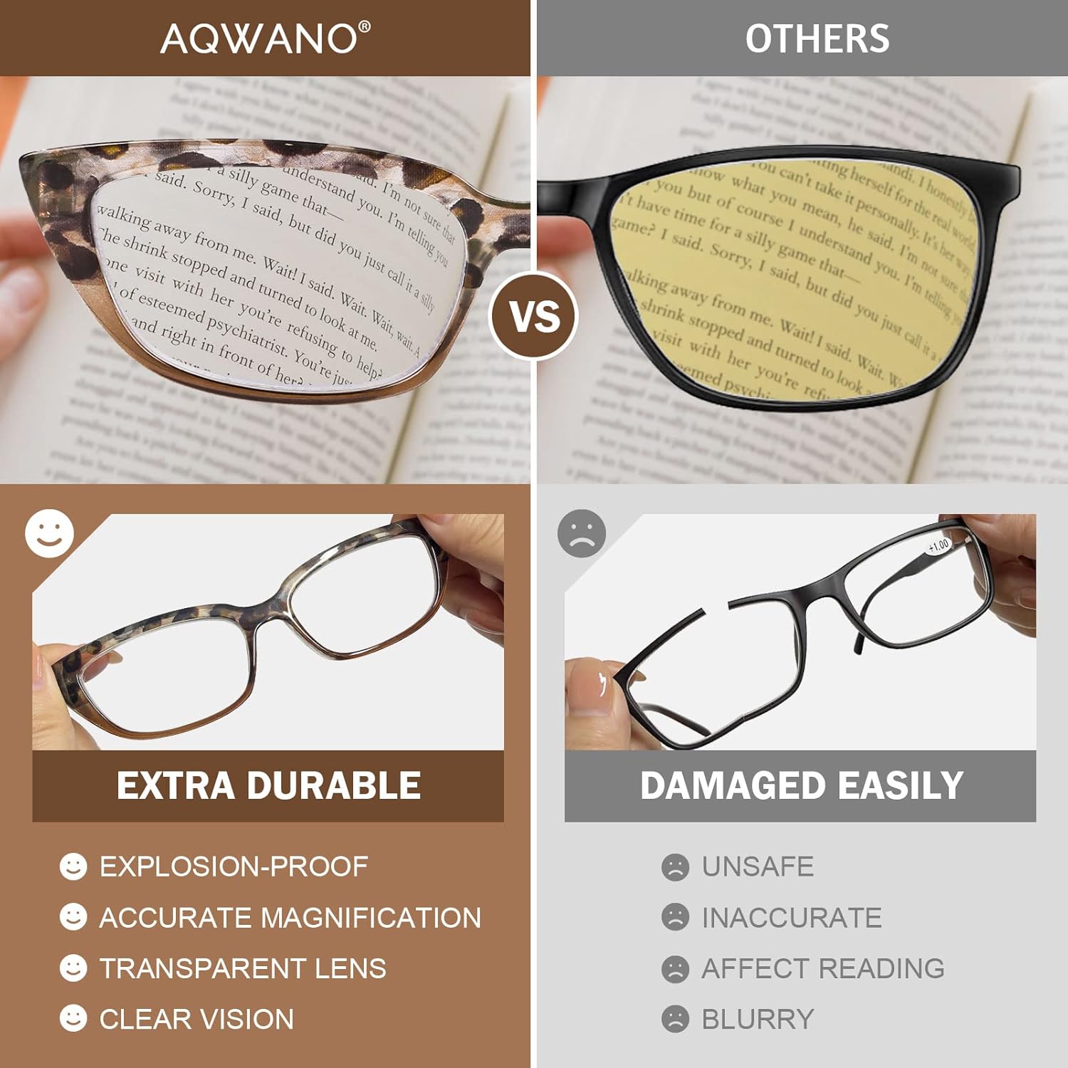 AQWANO Gafas de lectura de diseño elegantes para mujer, bloqueo de luz azul, lectores de computación de ojo de gato, antirreflejos, marcos ligeros y