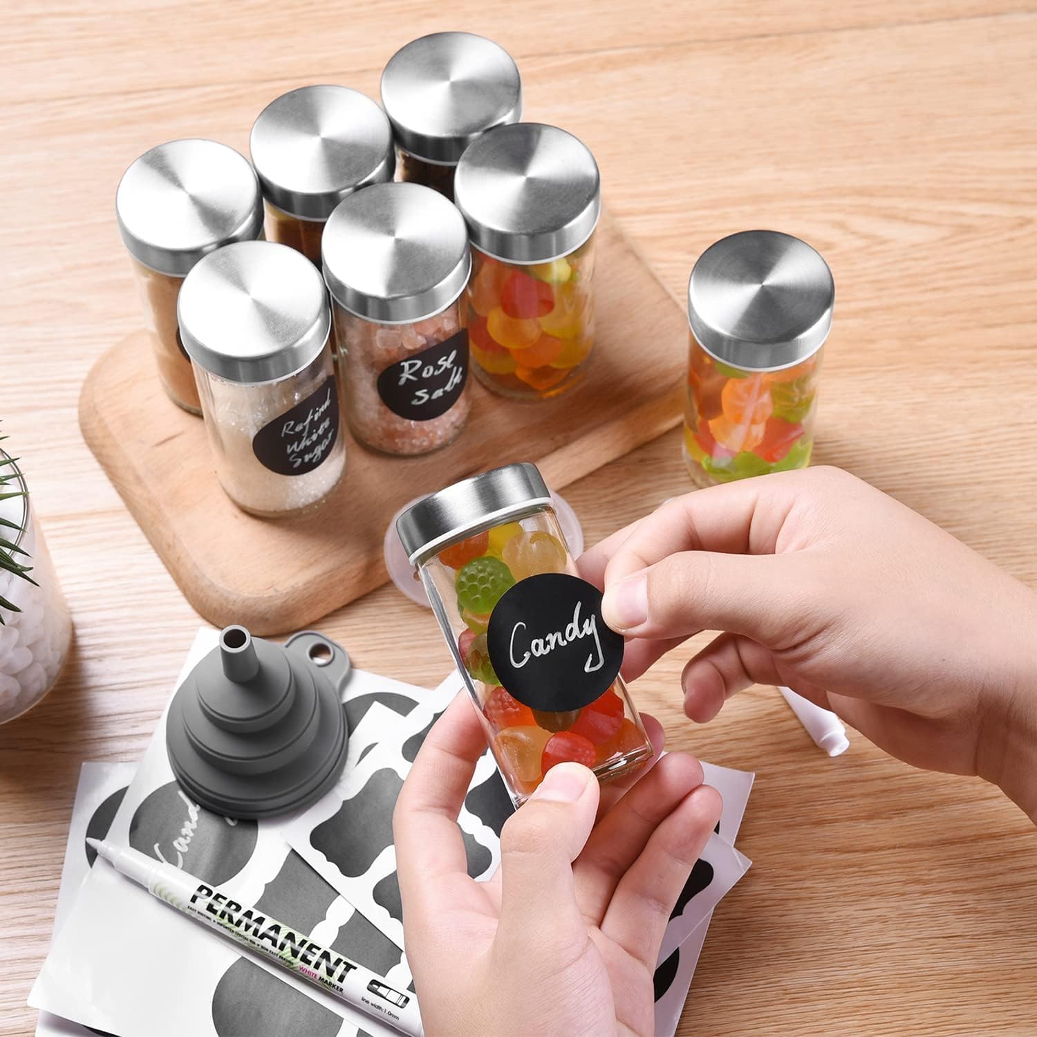 30 tarros redondos para especias, recipientes de condimentos de 4 onzas con tapas herméticas de acero inoxidable y tapas de coctelera, recipientes