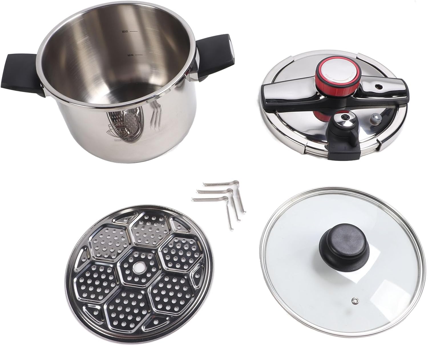 Olla a presión de acero inoxidable, olla a presión de 80KPA 6L con válvula de seguridad, olla de cocción a presión giratoria universal para estufas
