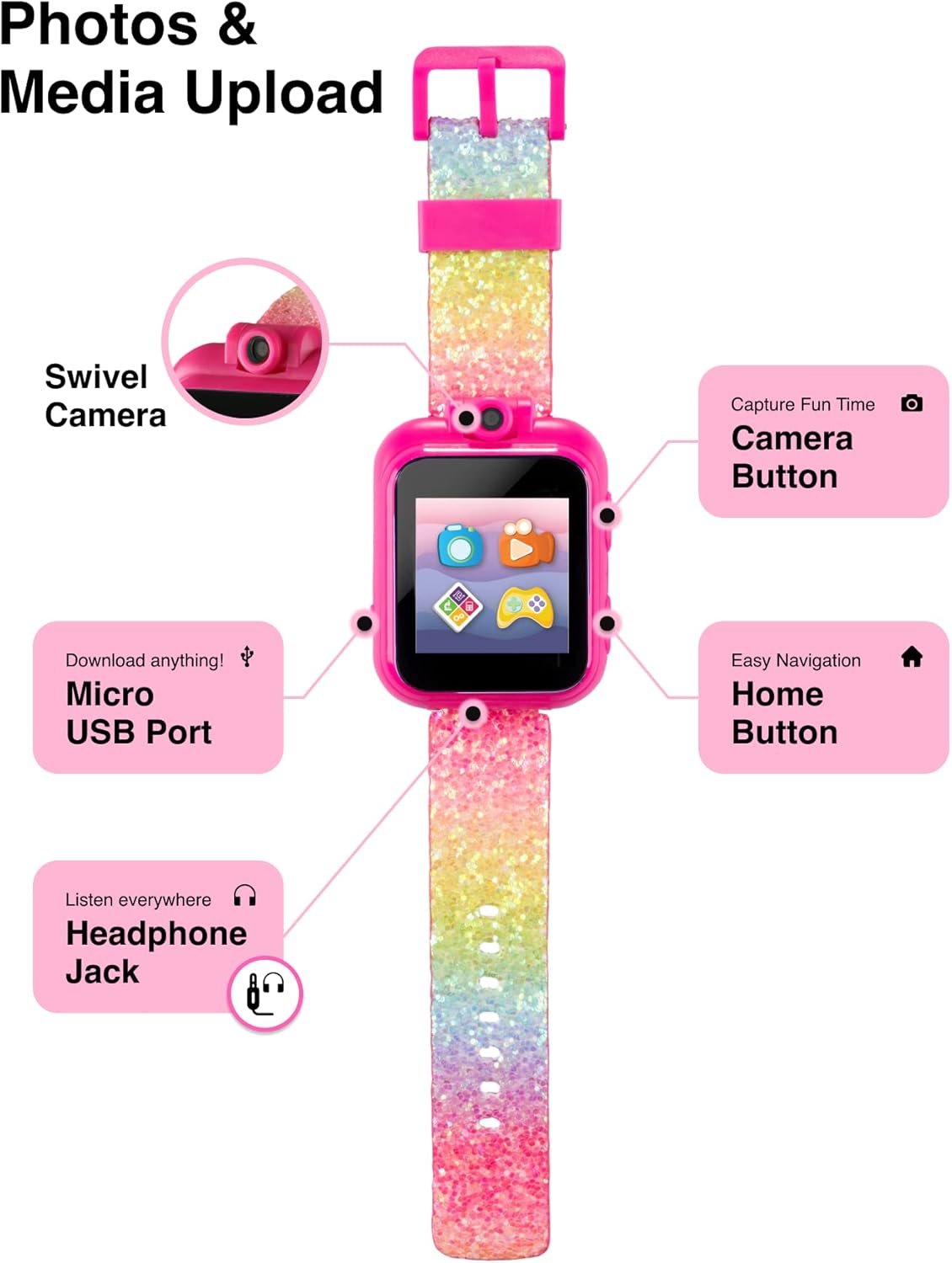 Playzoom Juego de reloj inteligente y auriculares para niños, cámara de video, selfies, aprendizaje STEM, juegos divertidos educativos, reproductor