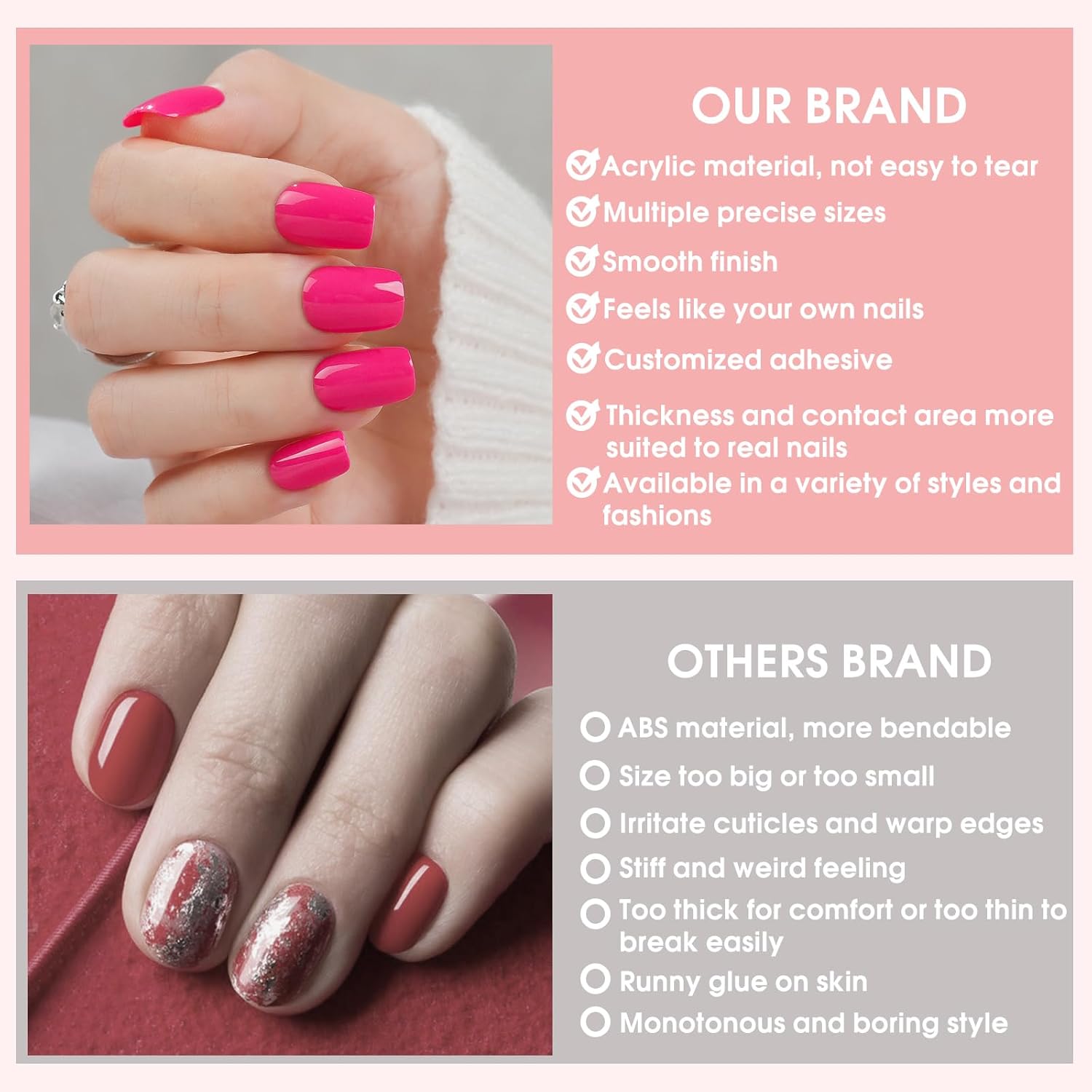 12 paquetes (288 piezas) de uñas postizas medianas a presión, uñas postizas largas con diseño cuadrado de pegamento en uñas acrílicas de cobertura