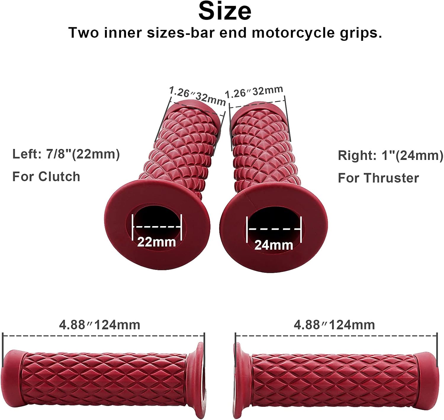 Manillar de goma retro antideslizante para motocicleta, cómodo manillar de 78 pulgadas, 0.866 in, 1 pulgada, 0.945 in
