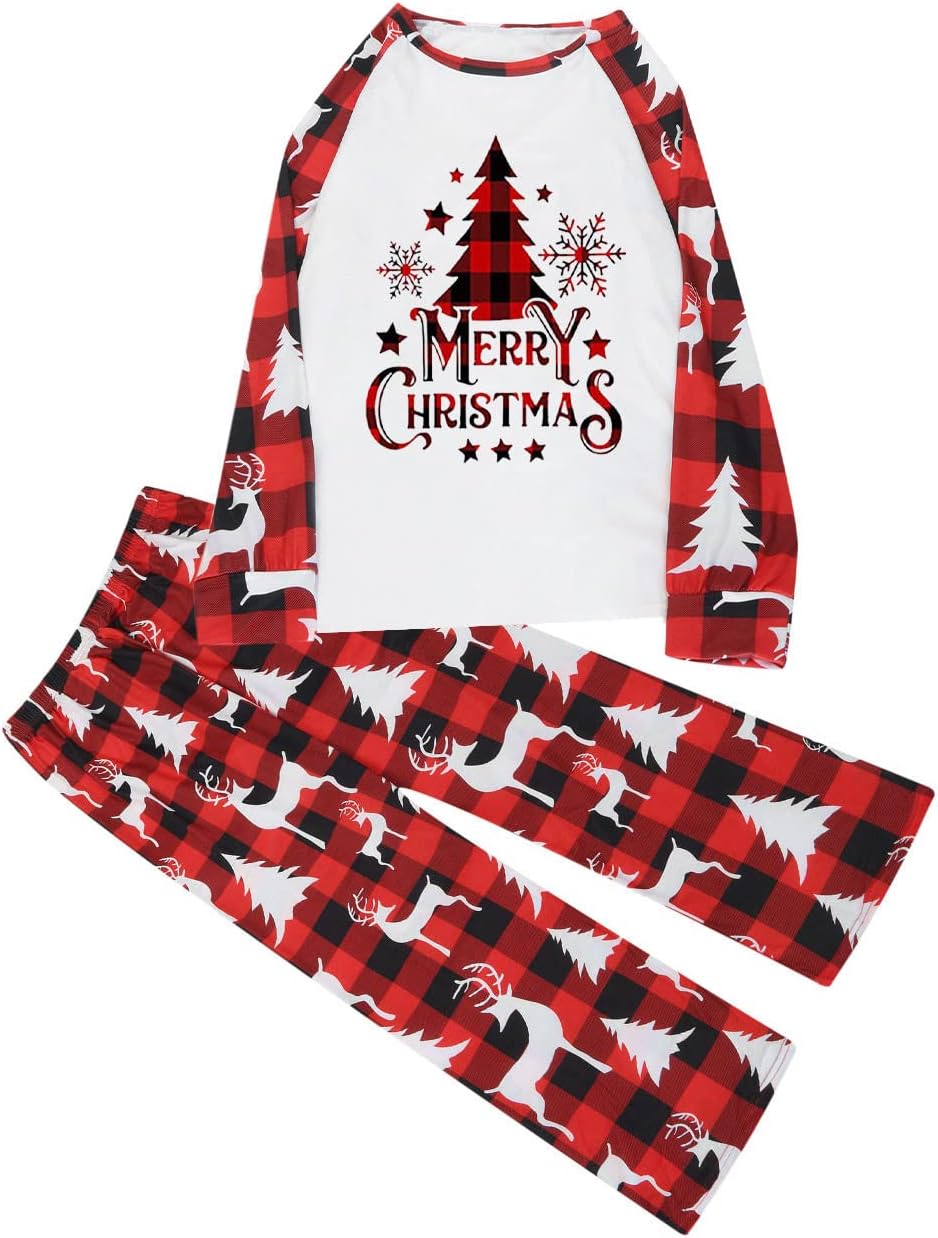 luwita Pijamas de Navidad para la familia, conjunto a juego de camisetas de manga larga y pantalones, camisones navideños con Feliz Navidad